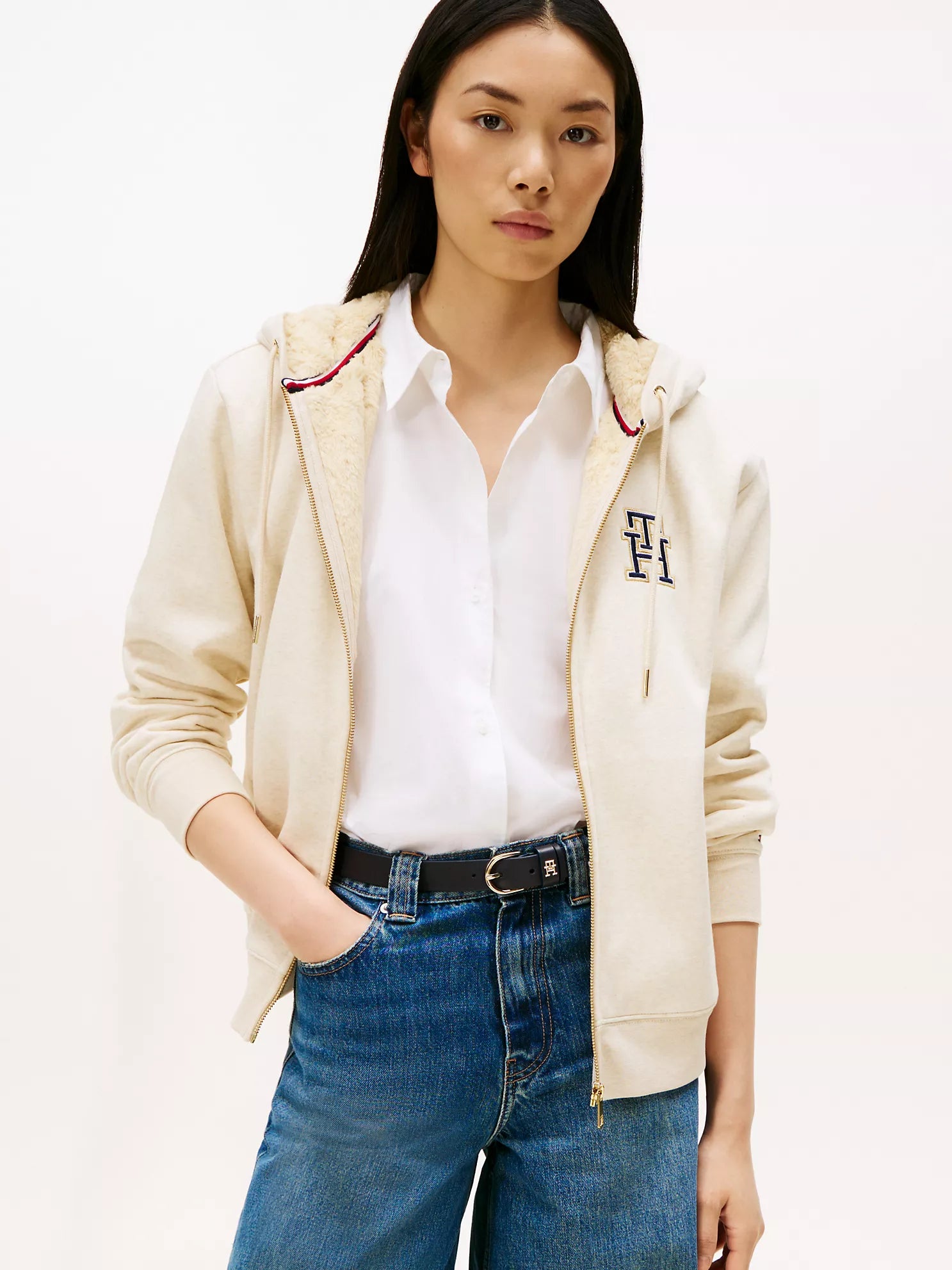 Womens' Tommy Plush-Lined Fleece Zip Hoodie Country Ivory Heather
