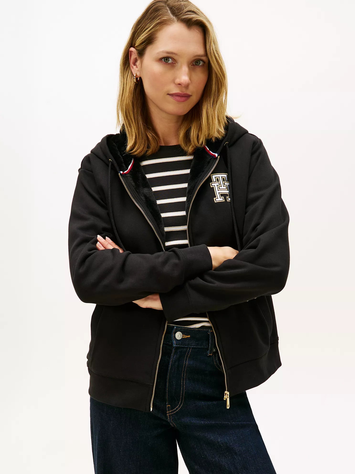 Womens' Tommy Plush-Lined Fleece Zip Hoodie black