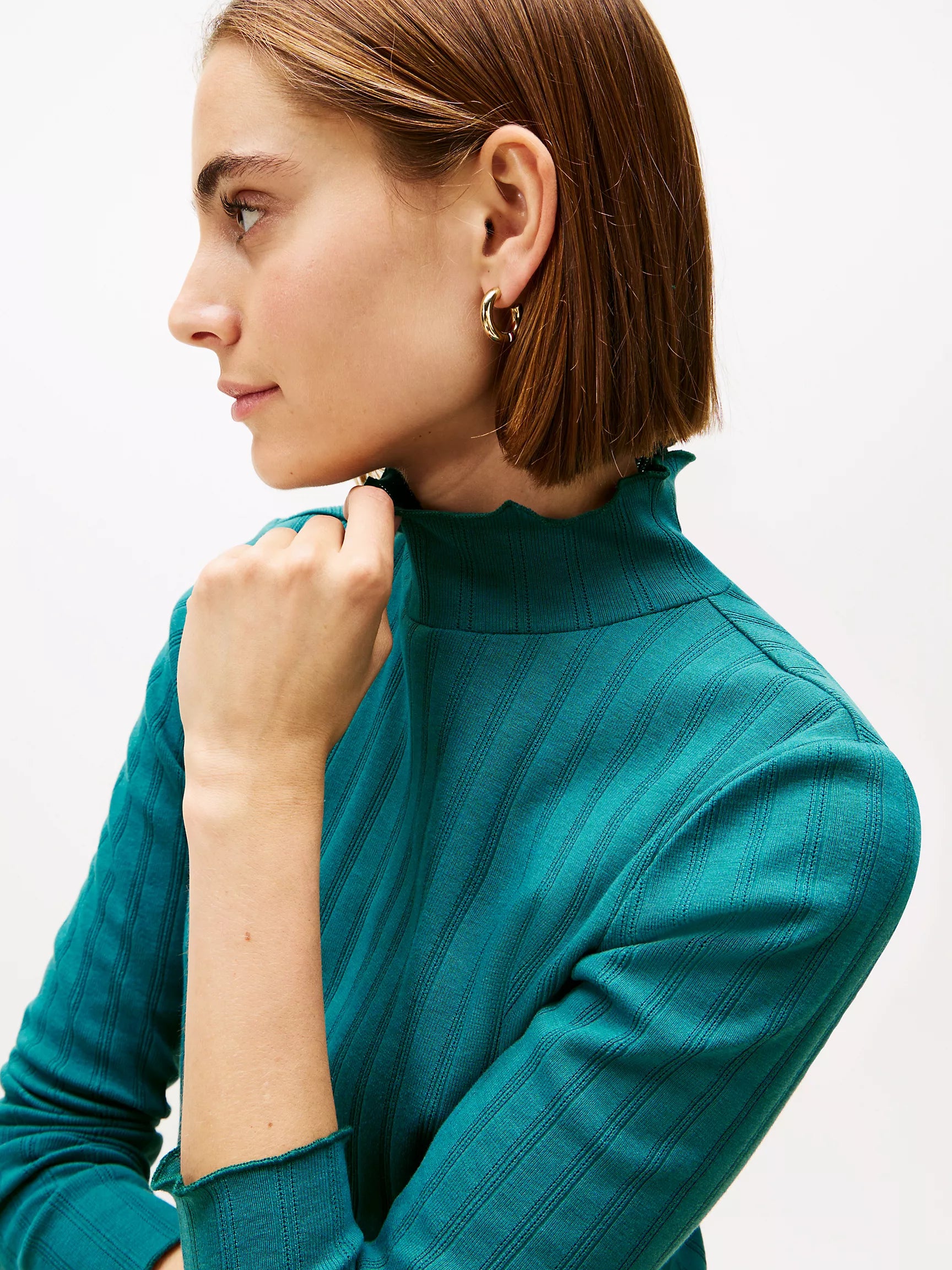 Womens' Tommy Lettuce-Trim Pointelle Turtleneck T-Shirt Atlantis Green