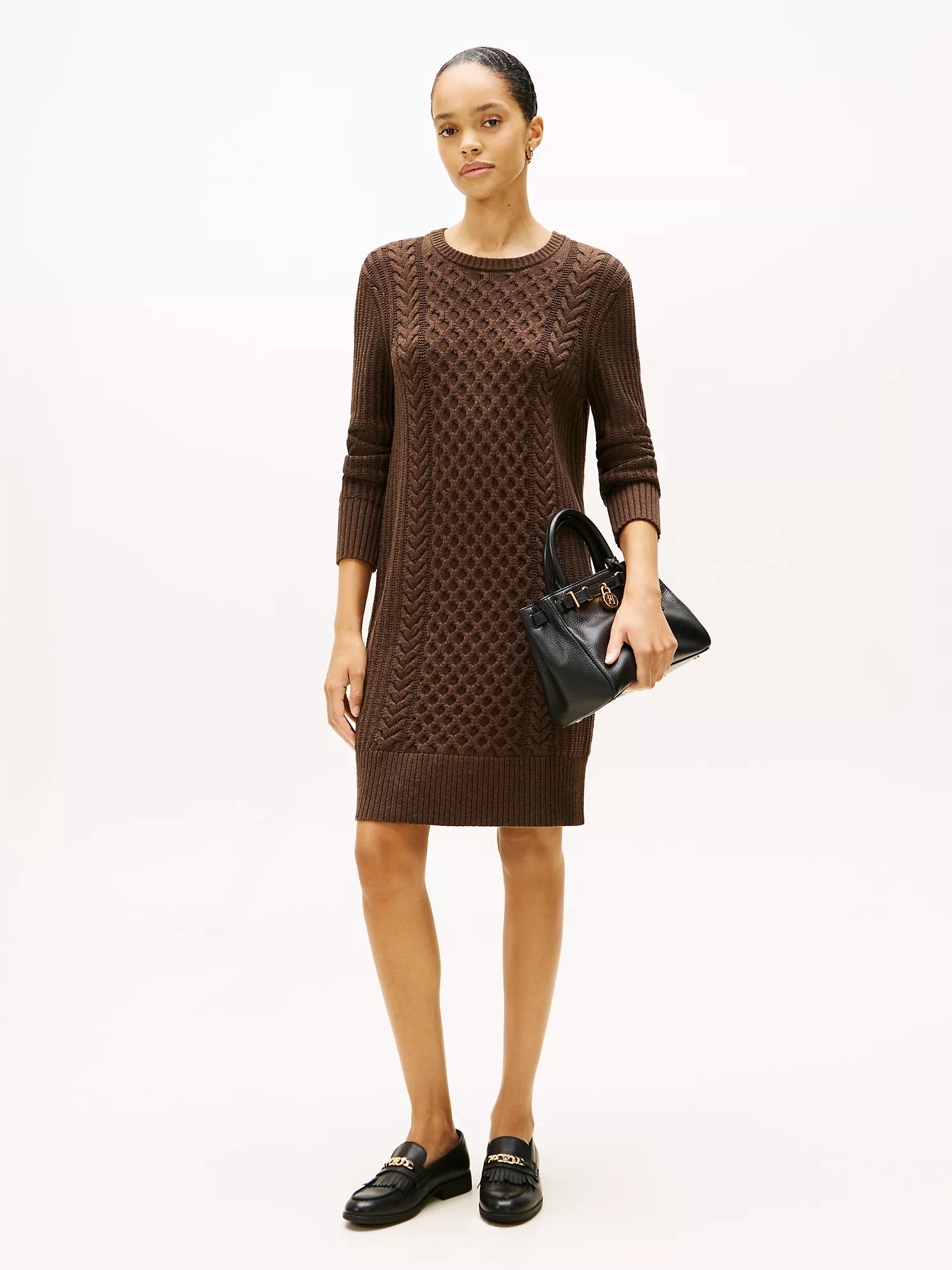 Womens' Tommy Cable Knit Sweater Dress Brown