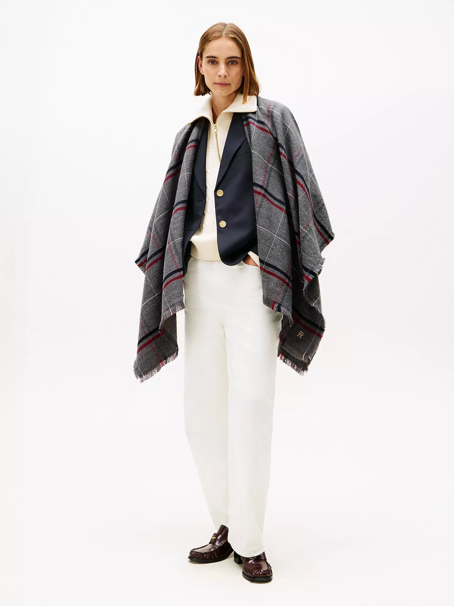 WOMENS' Tommy Hilfiger Plaid Print Cape Grey Heather / Multi