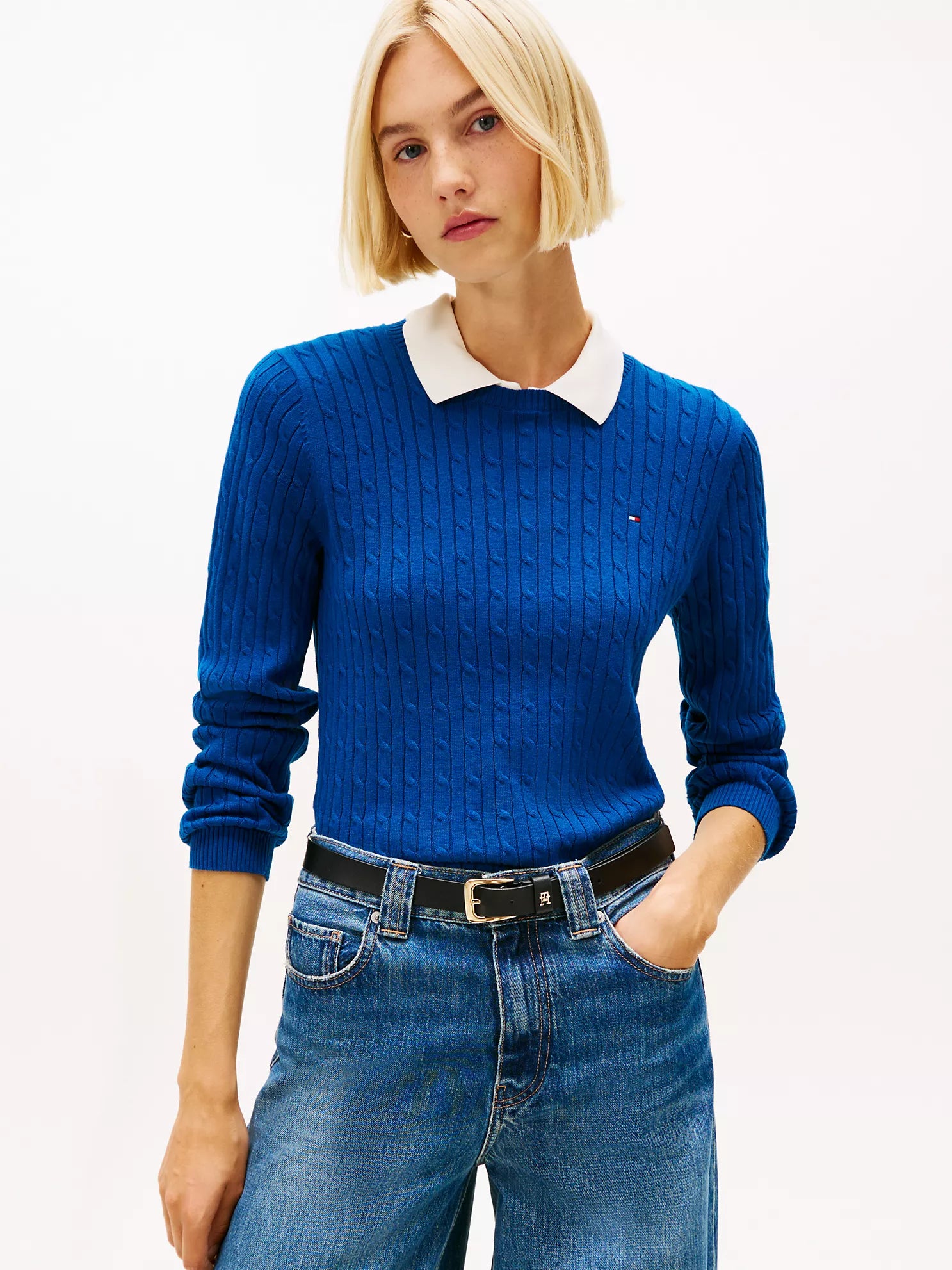 TOMMY WOMENS' Cable Knit Sweater Deep Indigo