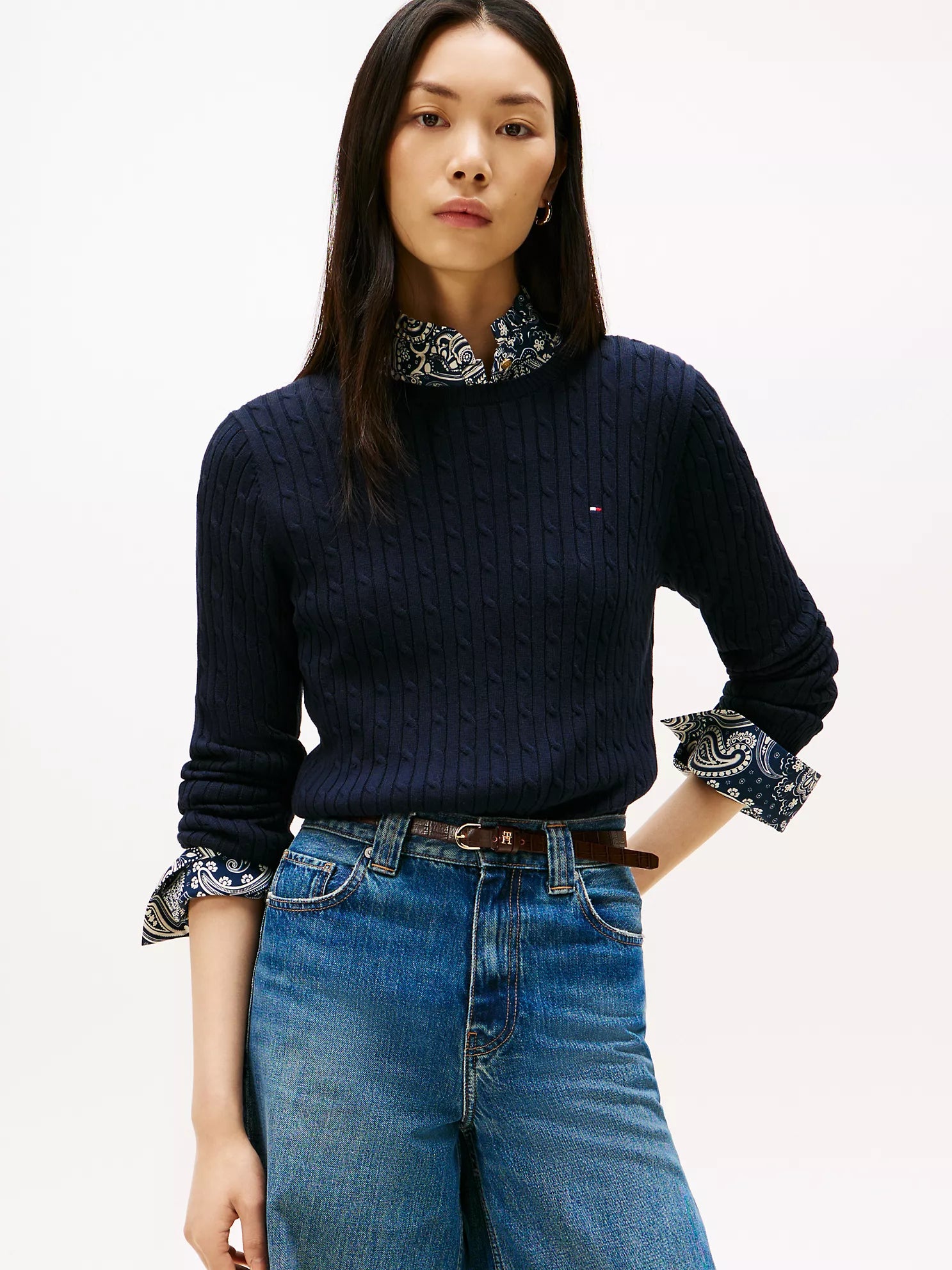 TOMMY WOMENS' Cable Knit Sweater NAVY