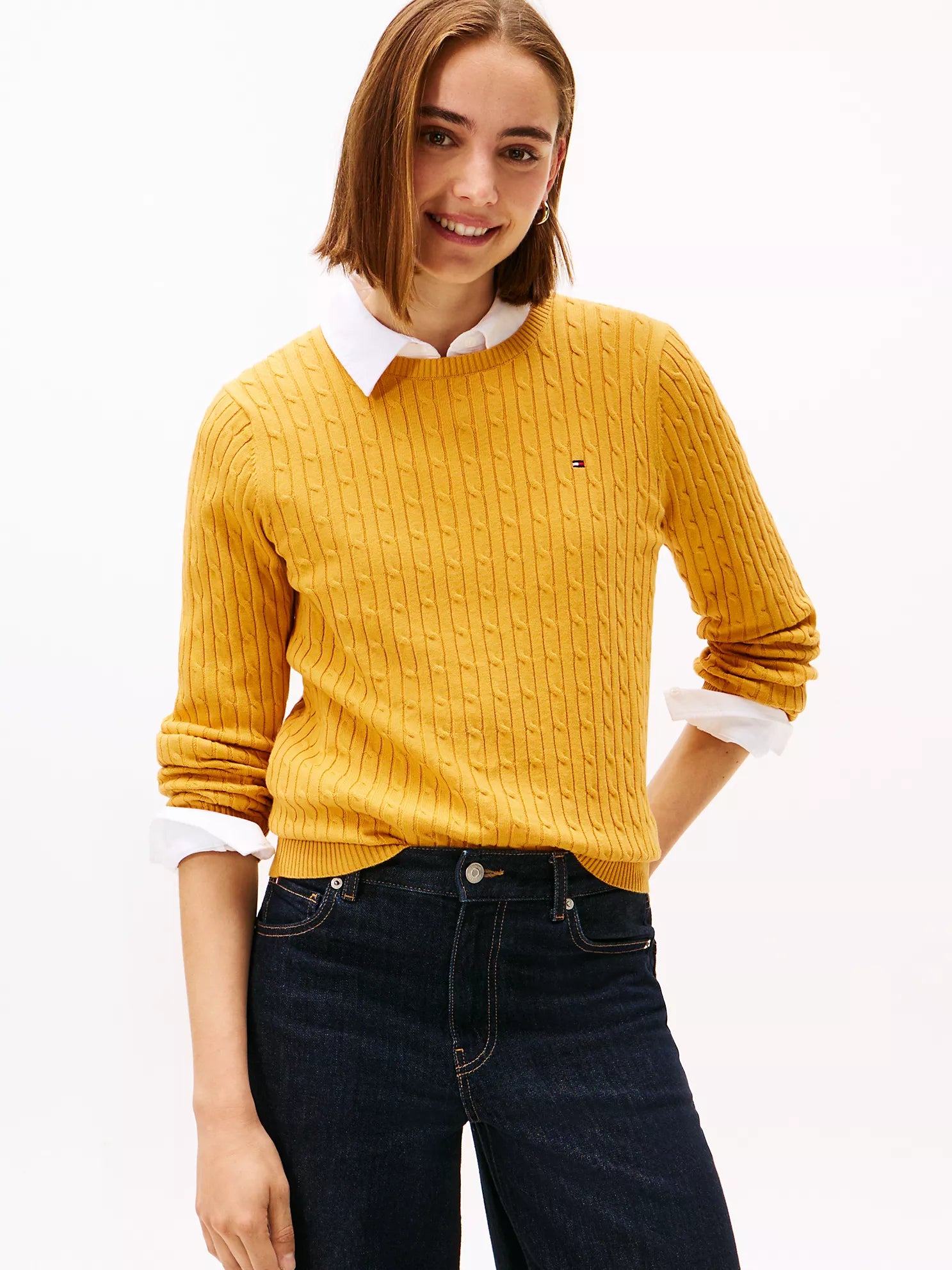 TOMMY WOMENS' Cable Knit Sweater City Yellow