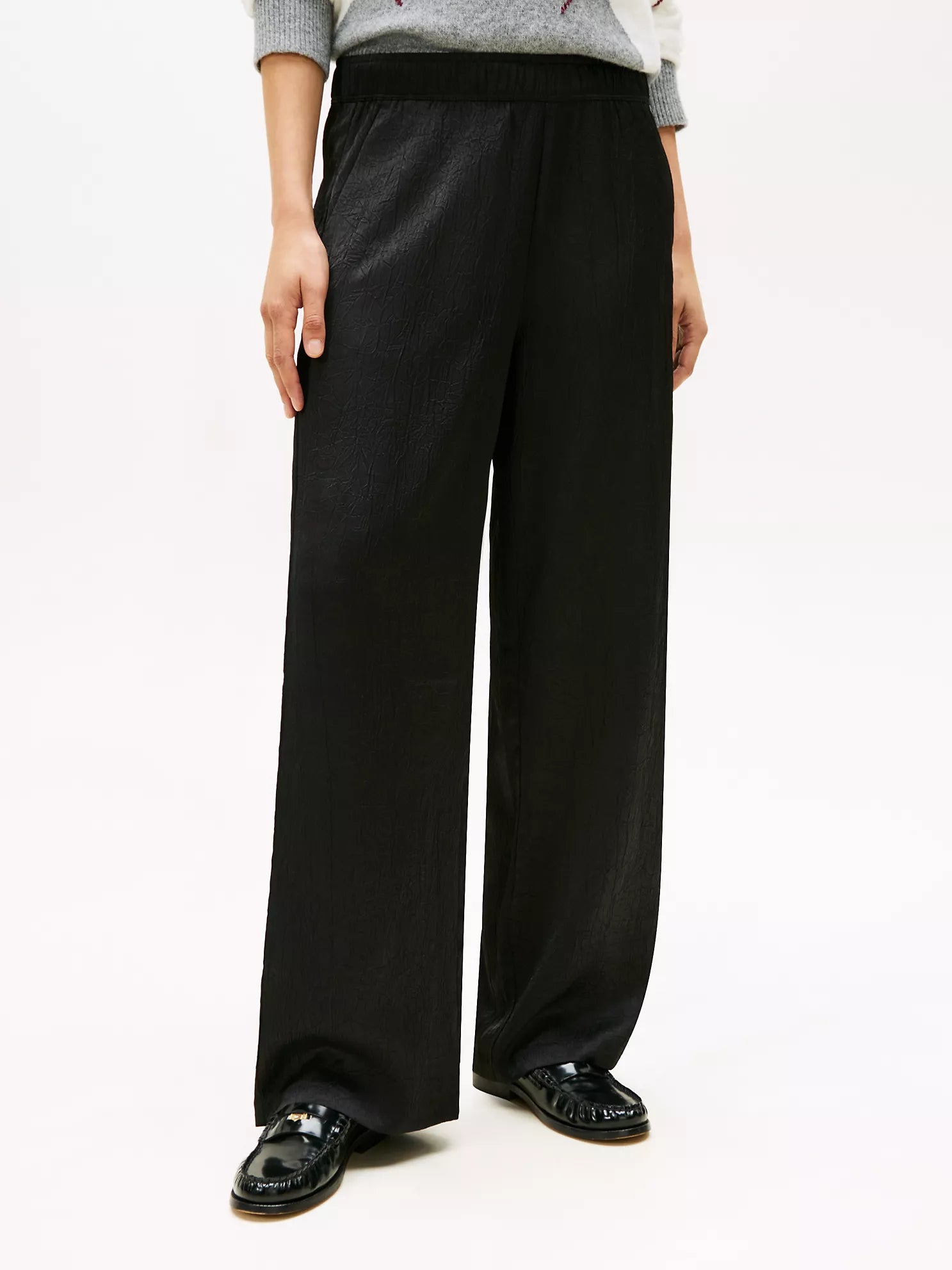 Womens' Tommy Textured Stretch Satin Pull-On Pant black