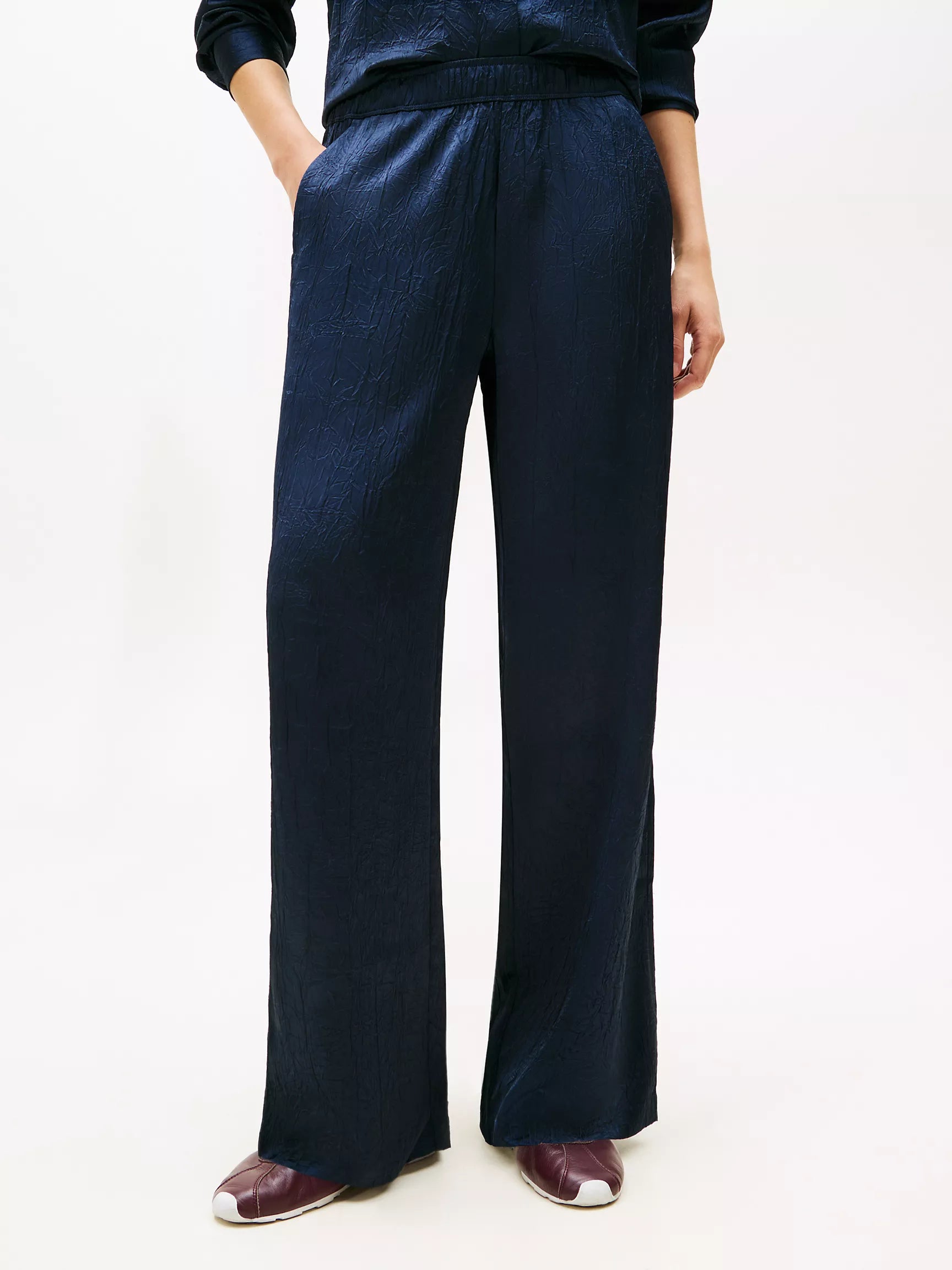 Womens' Tommy Textured Stretch Satin Pull-On Pant Navy
