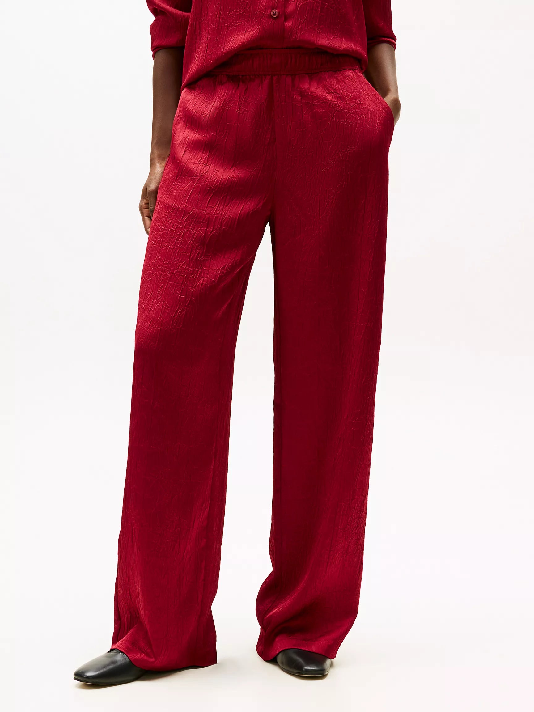 Womens' Tommy Textured Stretch Satin Pull-On Pant Rouge