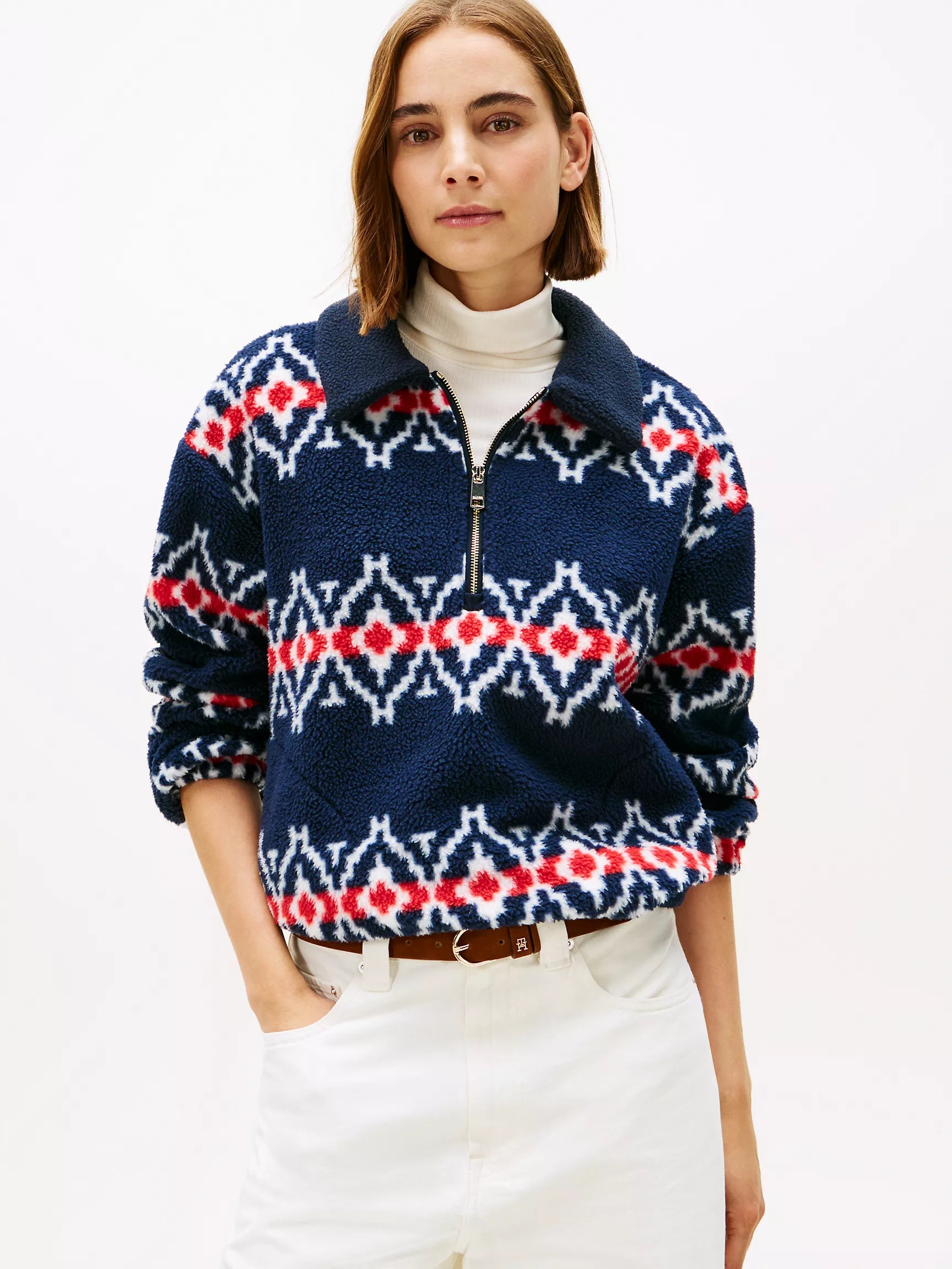 Womens' Tommy Hilfiger Fair Isle Print Teddy Fleece Sweatshirt Navy Multi