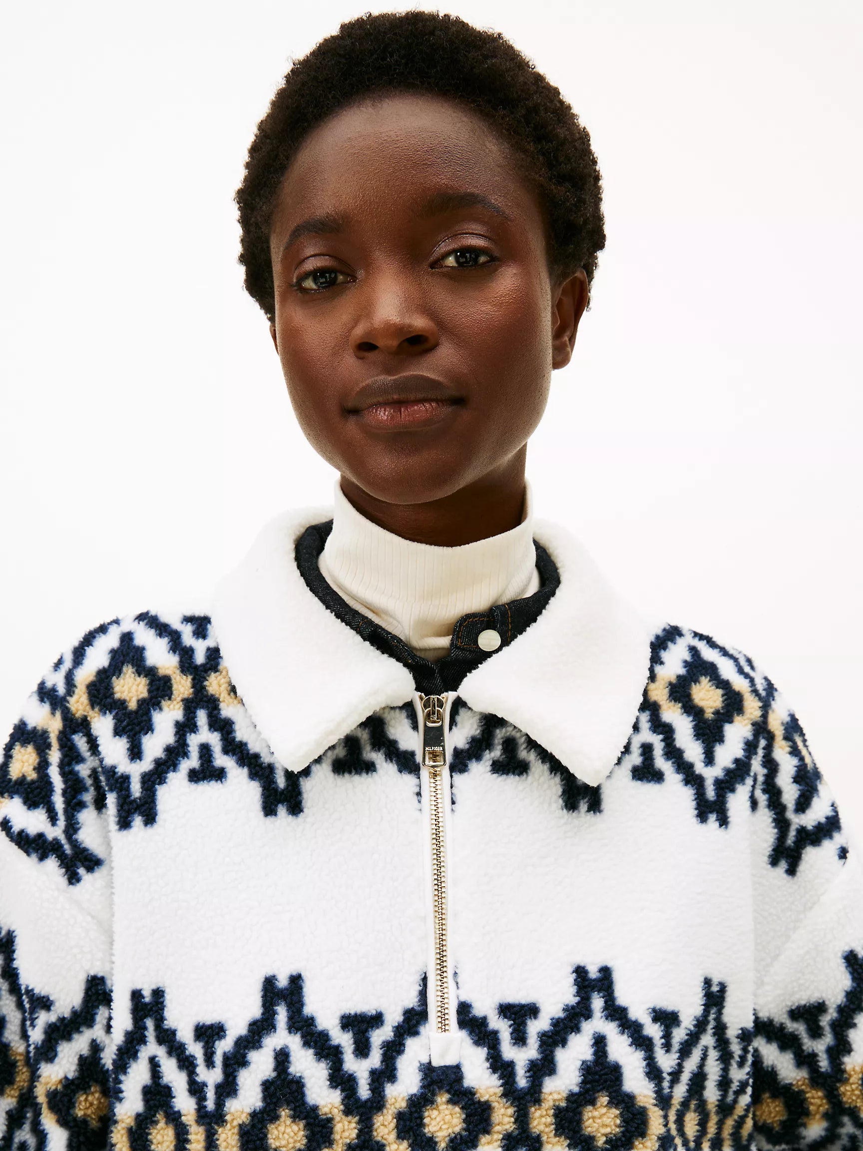 Womens' Tommy Hilfiger Fair Isle Print Teddy Fleece Sweatshirt Ecru Multi