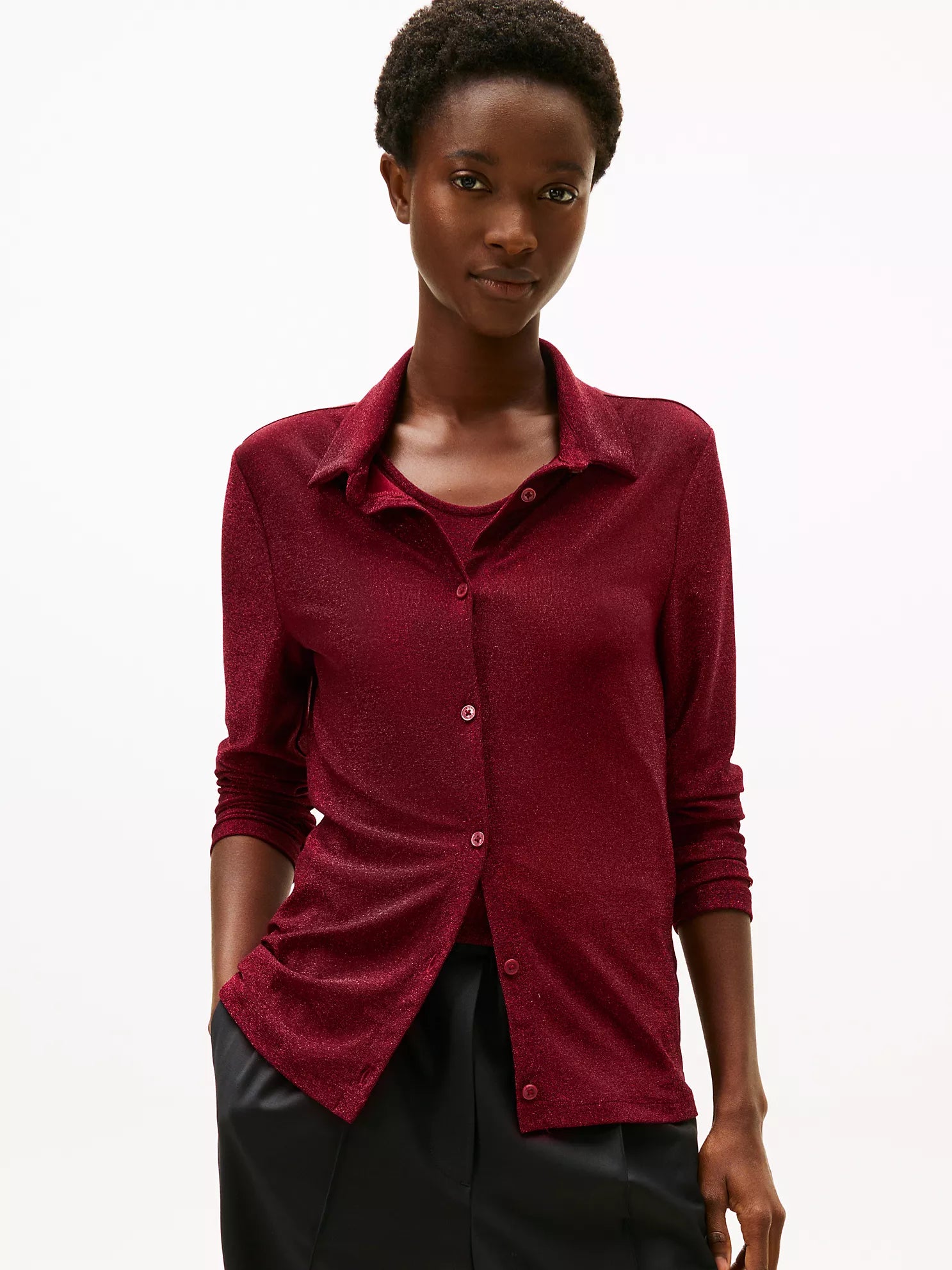 Womens' Tommy Shimmer Jersey Knit Top Carbon ROUGE