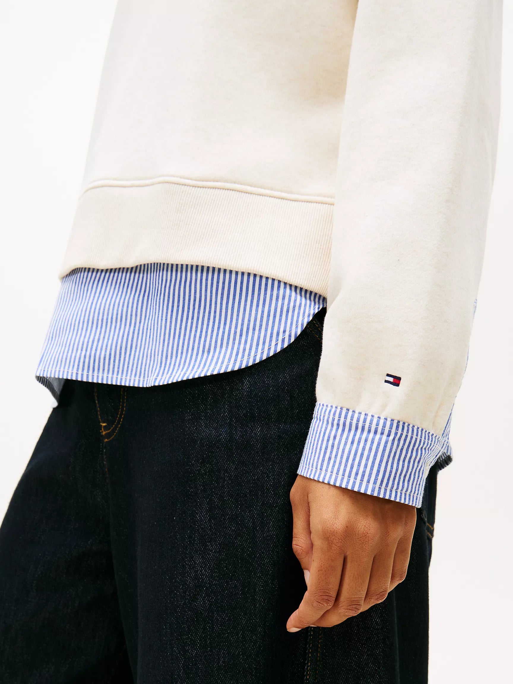 Womens' Tommy Layered-Look Fleece Sweatshirt BEIGE
