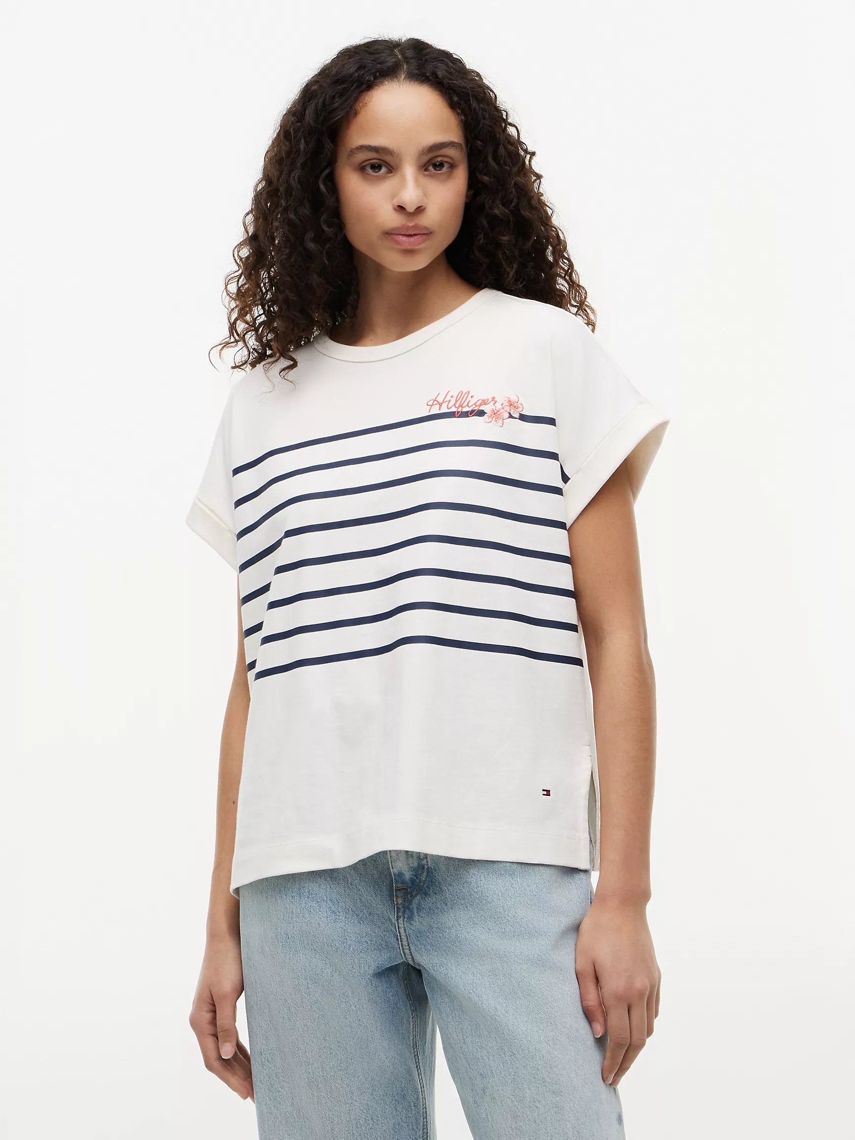 Floral Women's Hilfiger Logo T-Shirt-Ivory Silk