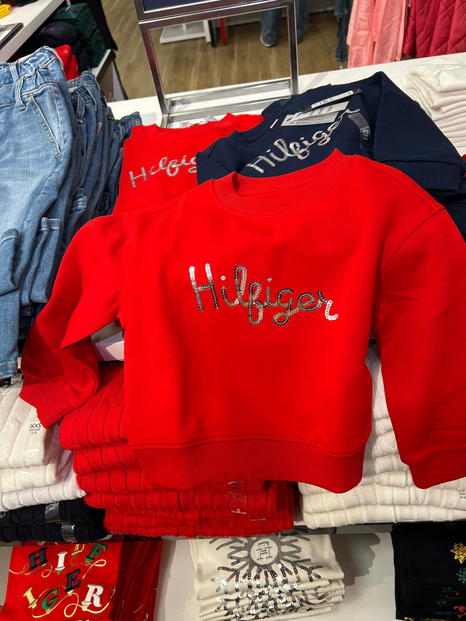 TOMMY Girls Kids' Sequin Hilfiger Logo Sweatshirt Deep Crimson