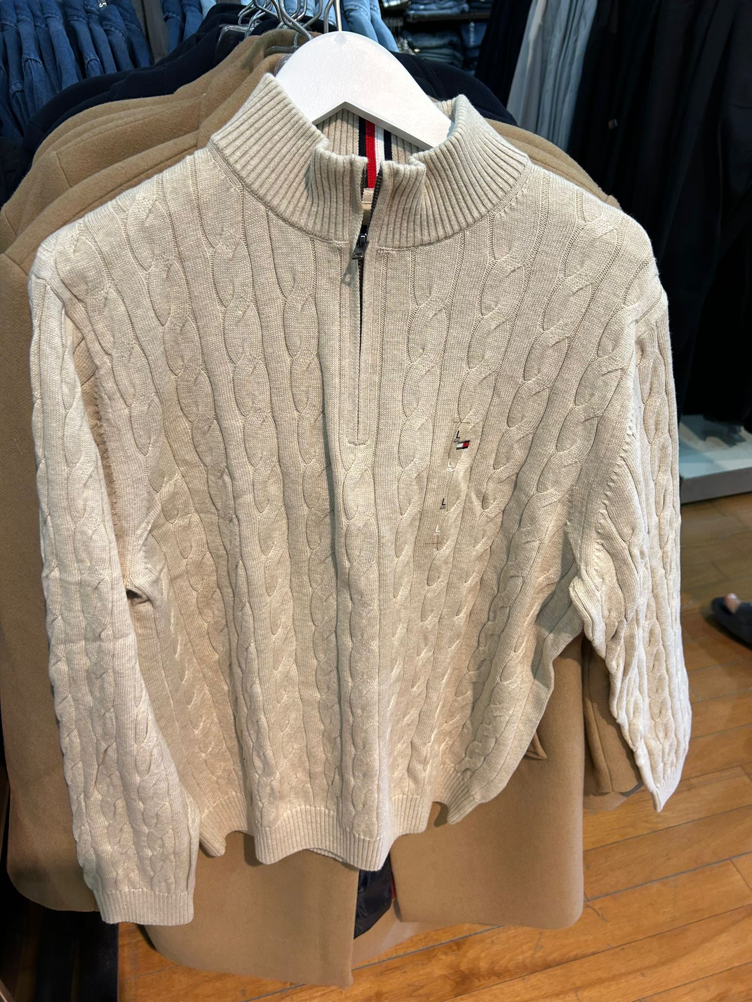 TOMMY MENS' Cable Knit Half-Zip Jumper