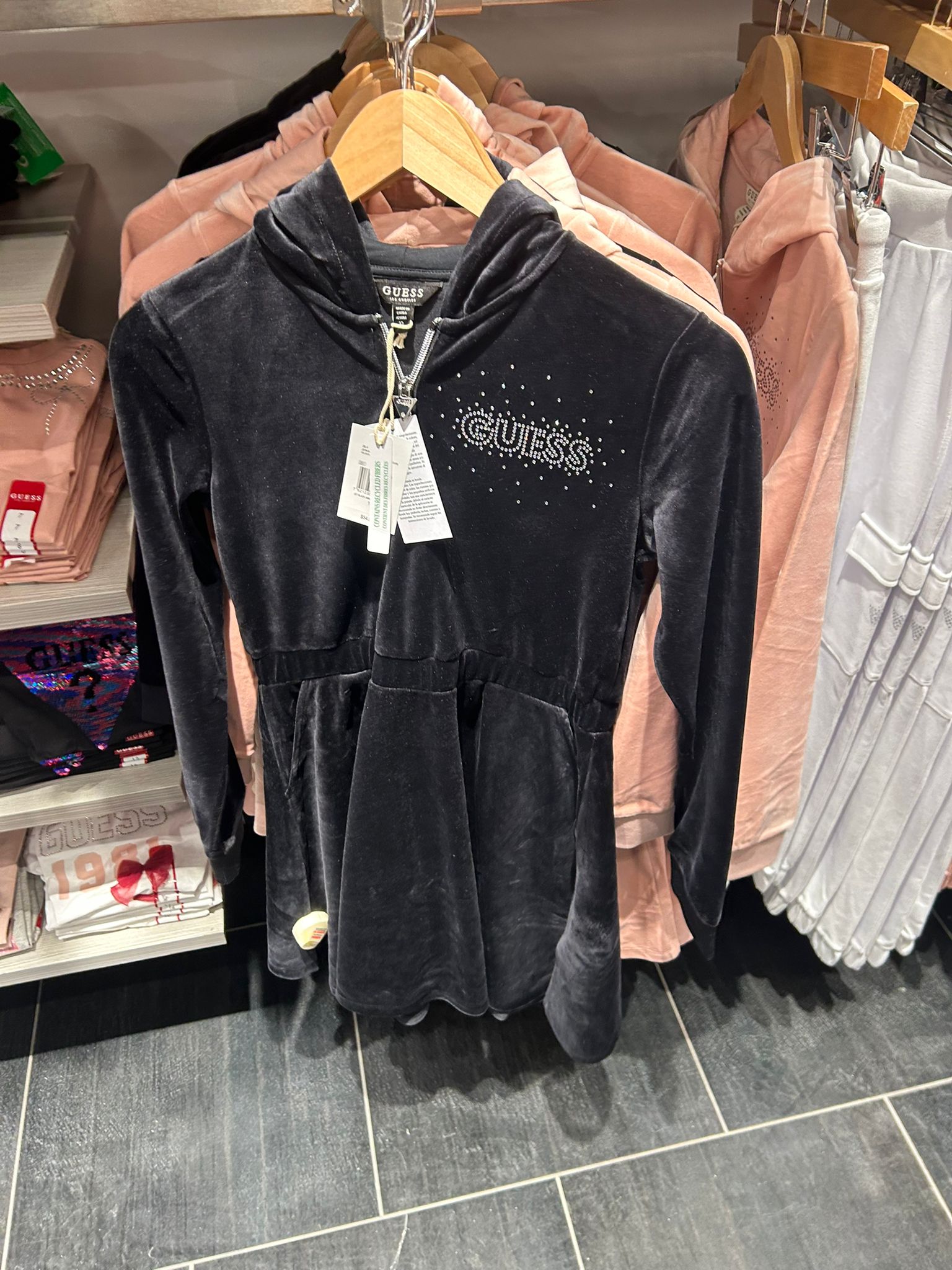 Guess Girls Velour Dress (7-14) Black