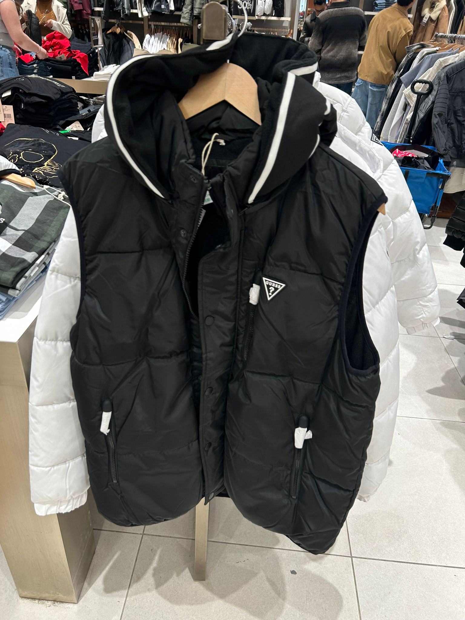 GUESS Mens' Eco Owen Hooded Puffer Vest BLACK