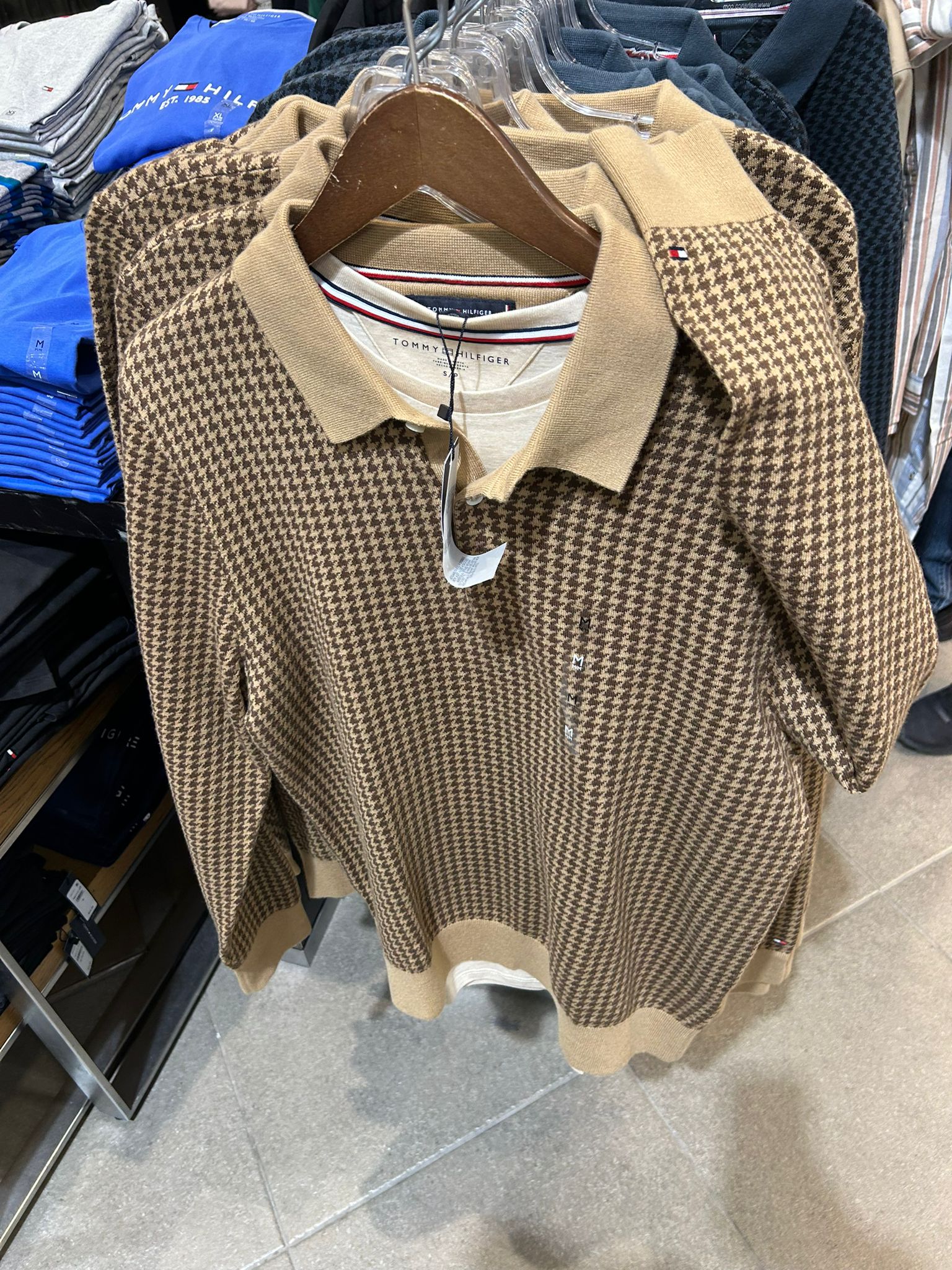 Tommy MENS' Houndstooth Wool-Blend Sweater Polo Safari Canvas