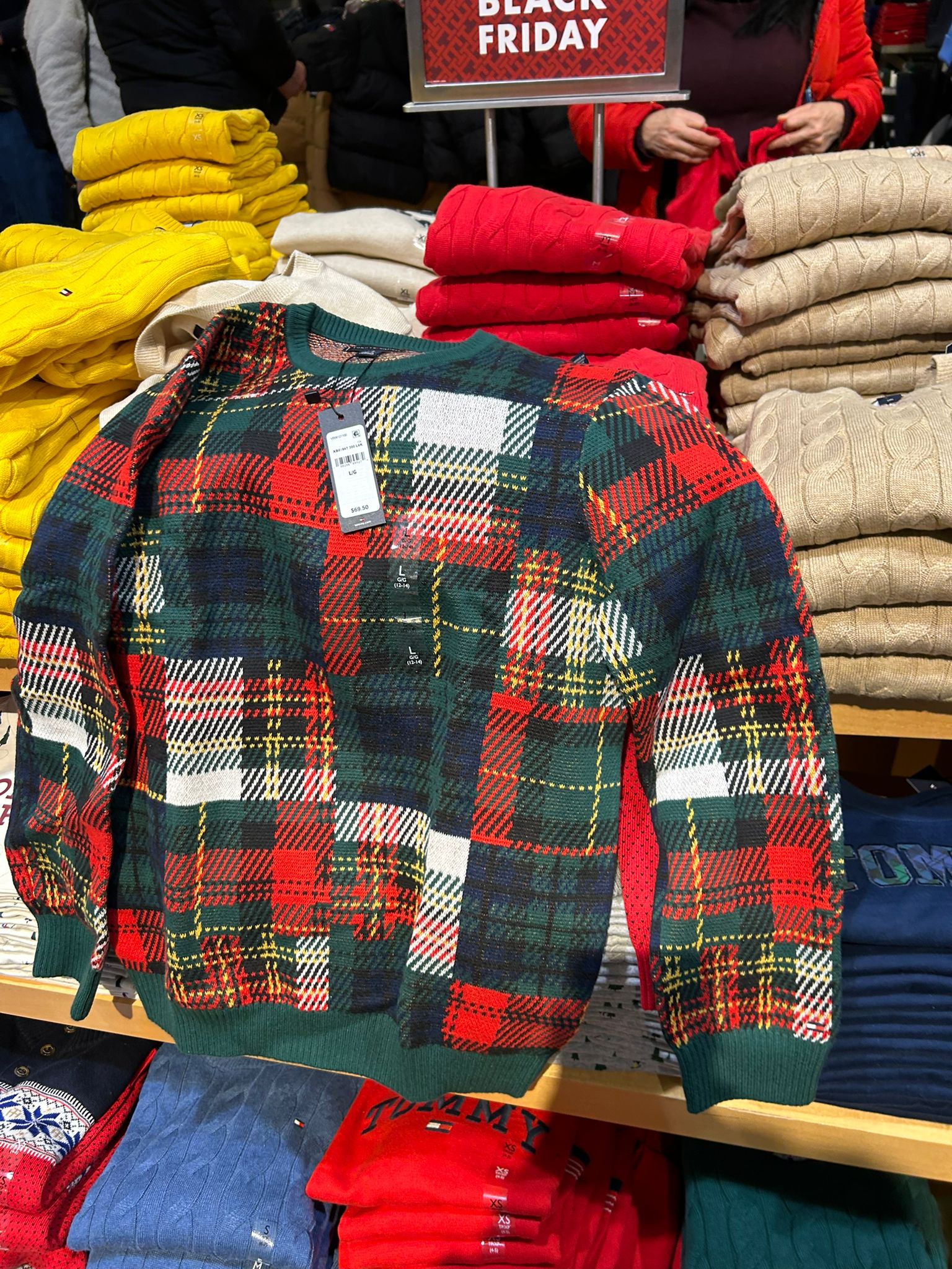 BOY Tommy Mixed Print Plaid Sweater Ornamental Green