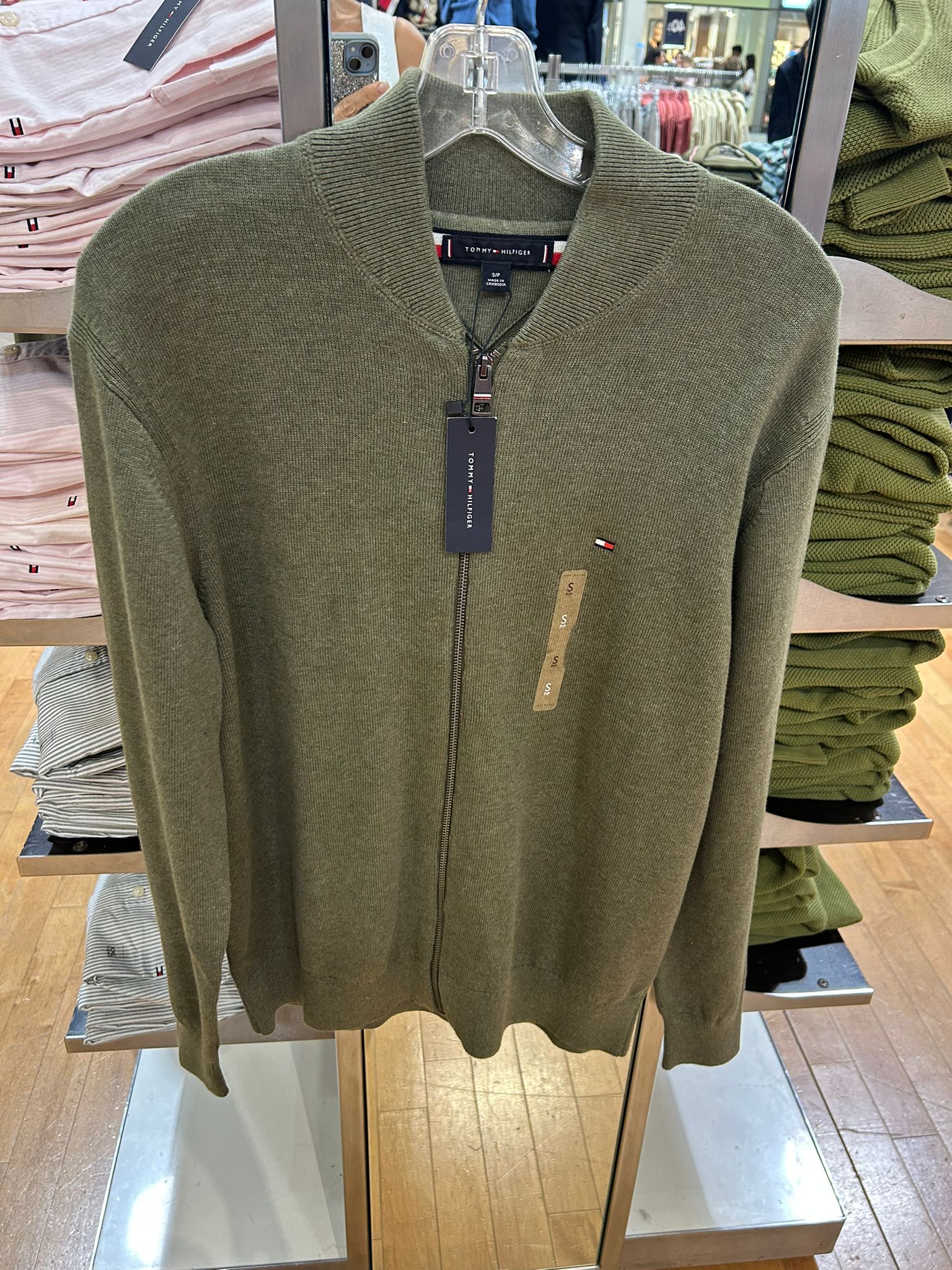Tommy MENS' Cotton Zip Baseball Cardigan Green Heather