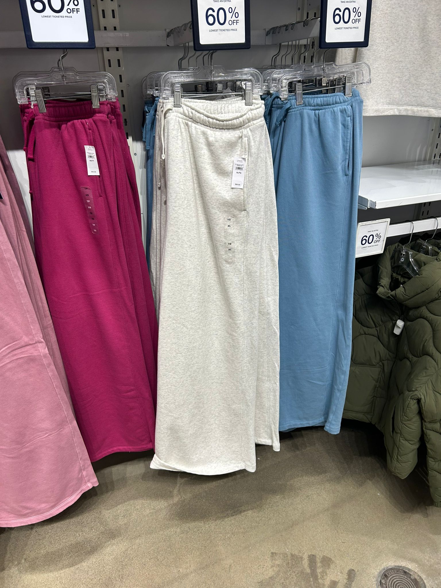 Womens' GAP Fleece Rib-Seam Wide-Leg Pants Wispy Pale Grey Heather