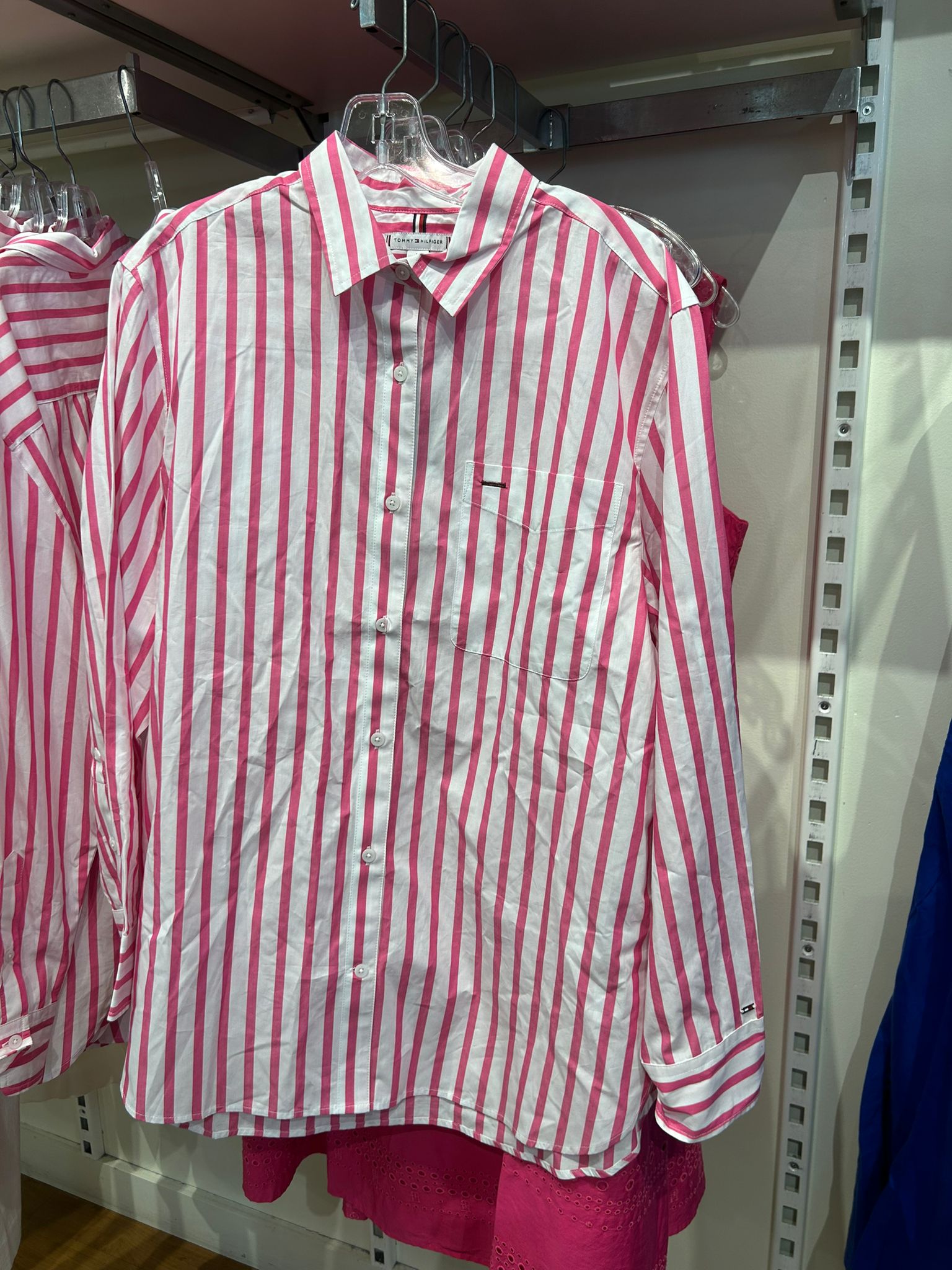 WOMENS' Tommy Hilfiger Oversized Stripe Poplin Shirt - Pink Passion Multi