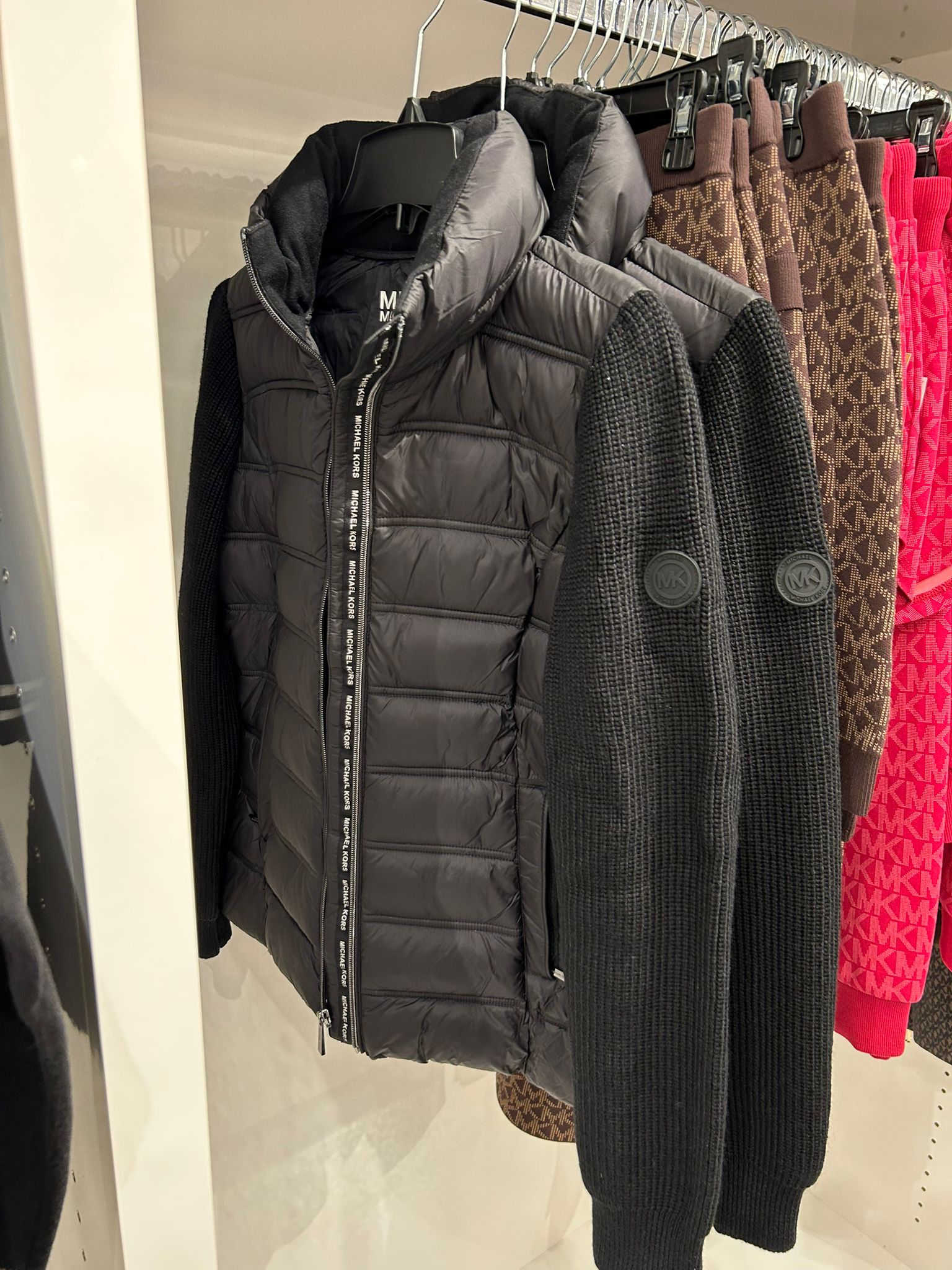 Michael Kors WOMENS' Quilted Nylon and Knit Jacket BLACK