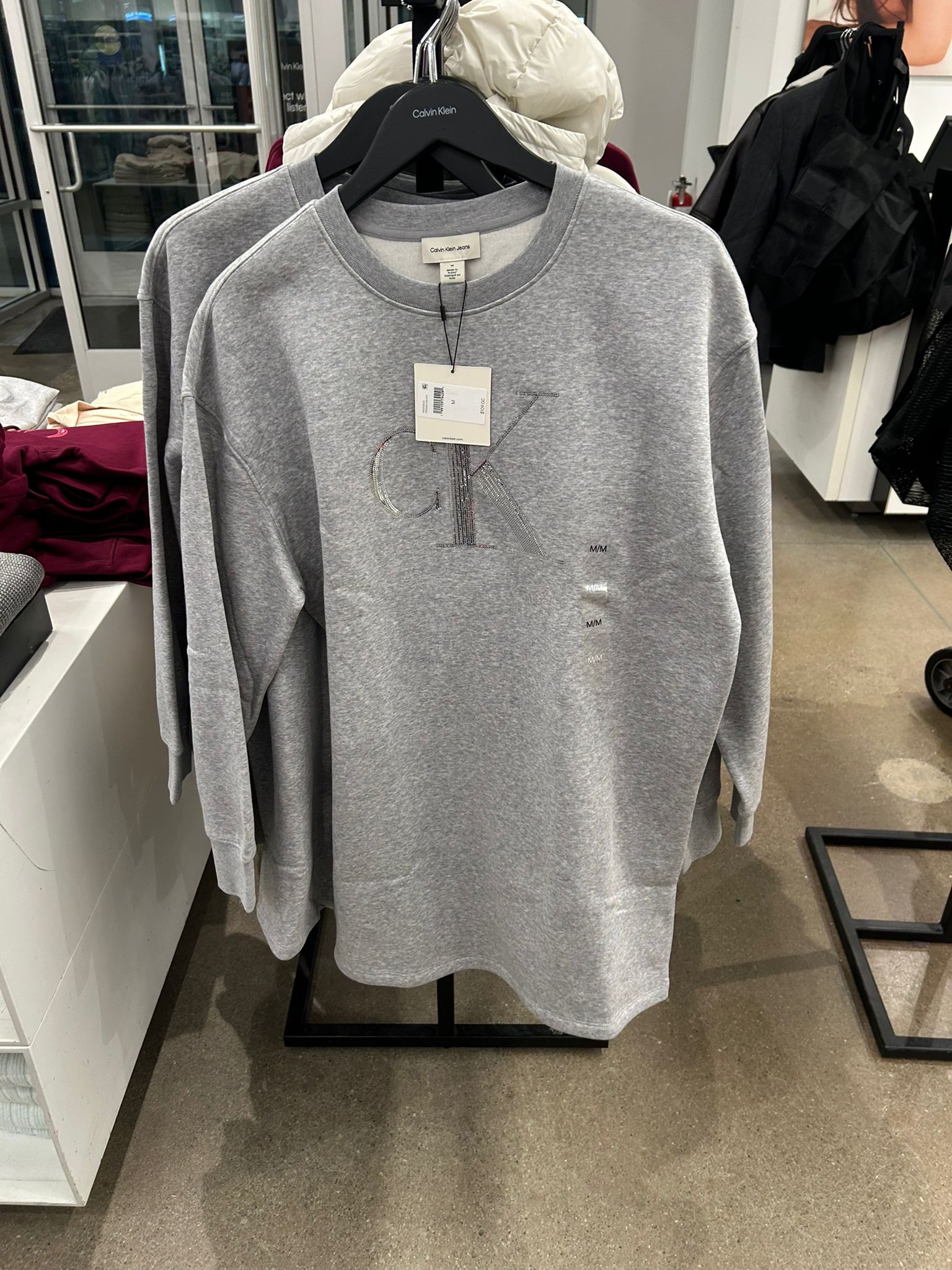 Calvin Klein Womens' Fleece Sequin Monogram Mini Sweatshirt Dress Grey Heather