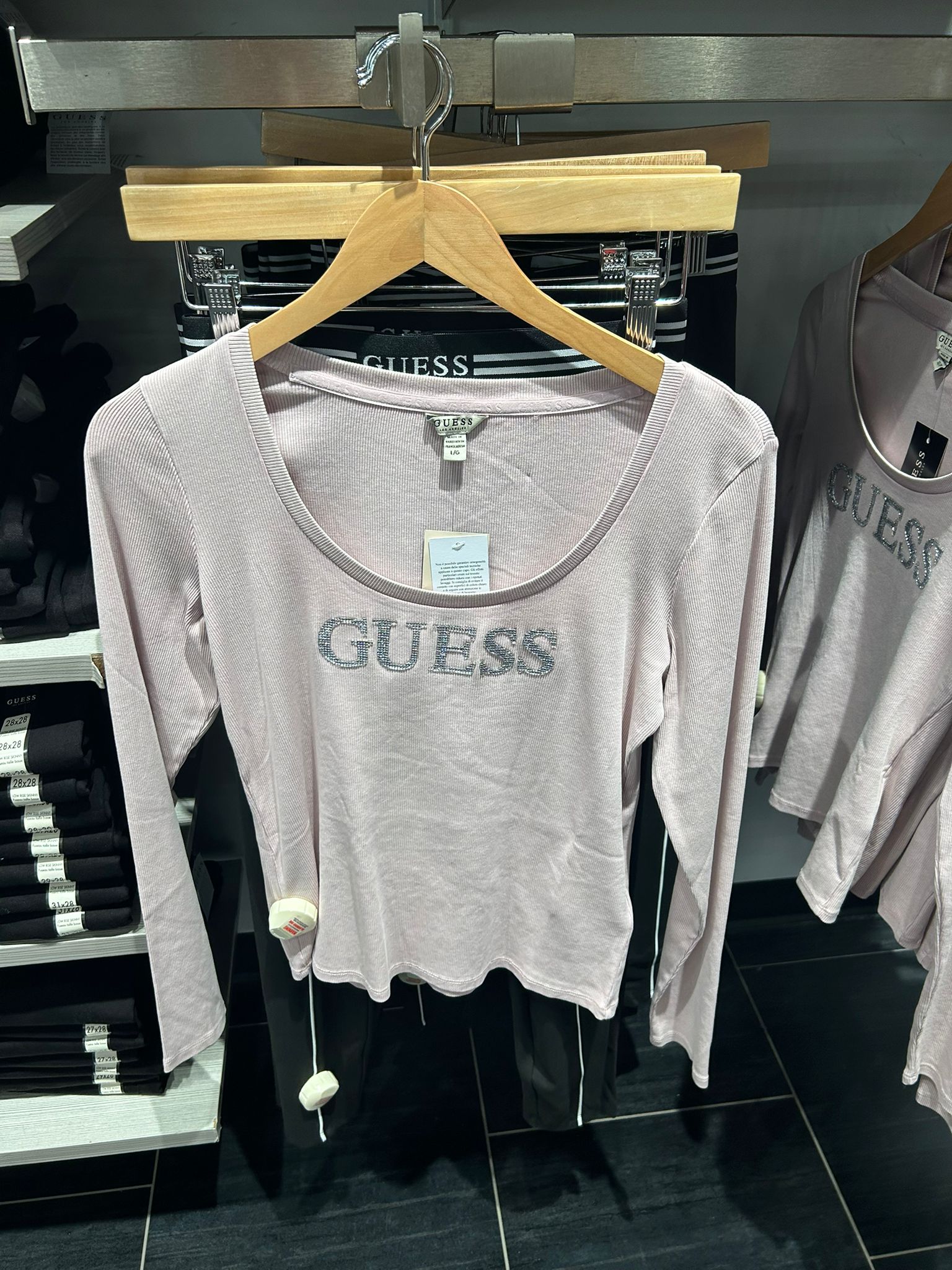 Guess Womens' Pepper Ribbed Logo Top Purple