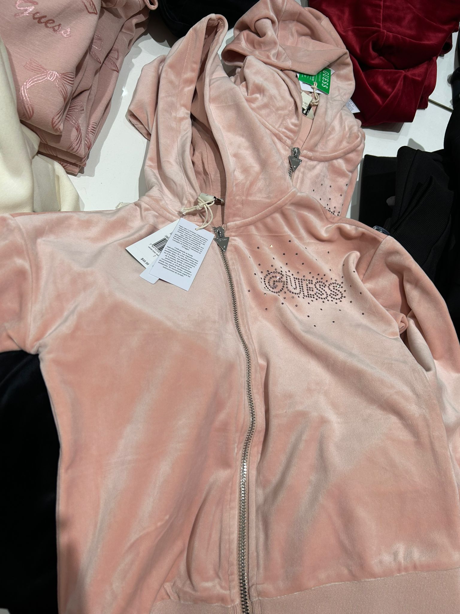 Guess GIRLS' Velour Full-Zip Hoodie (7-14) Pink