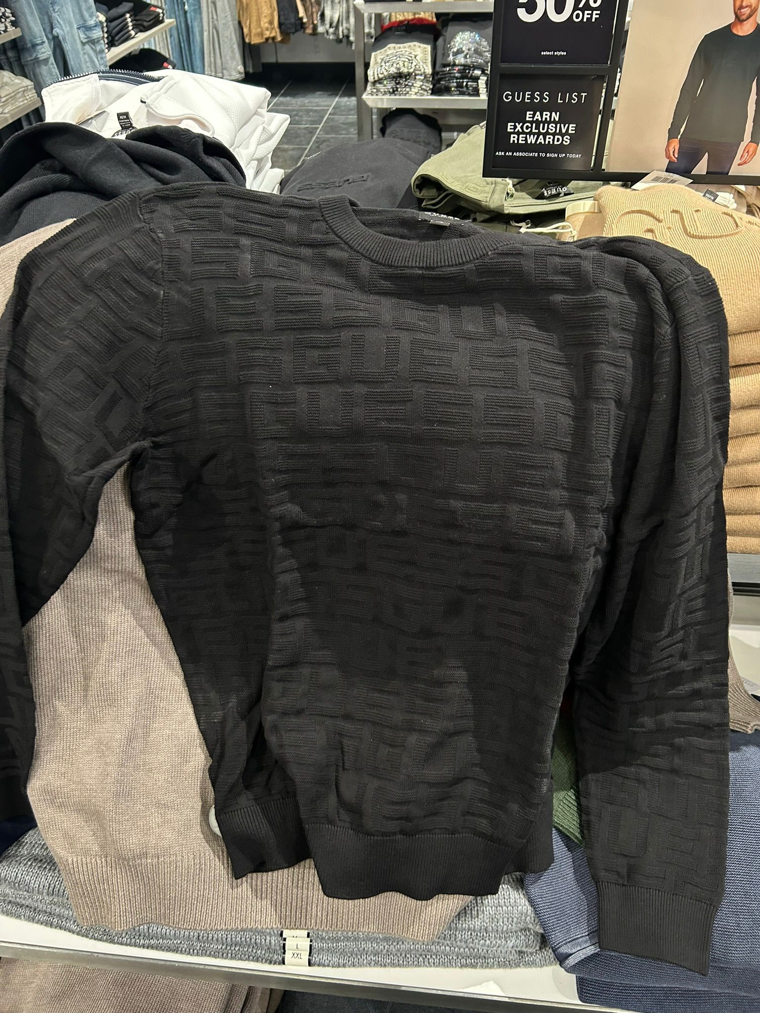 Guess MENS' Eco Pedro Textured Logo Sweater Black