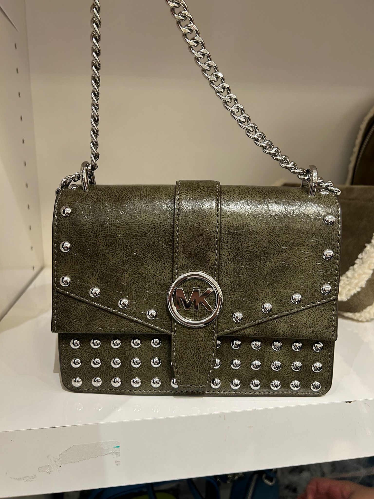 Women's Michael Kors Greenwich Small Studded Distressed Crossbody Bag OLIVE