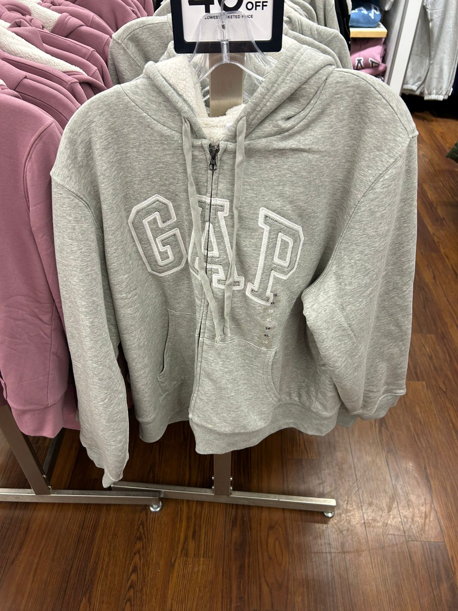 Womens' GAP Relaxed Gap Logo Sherpa-Lined Zip Hoodie Pale Grey Heather