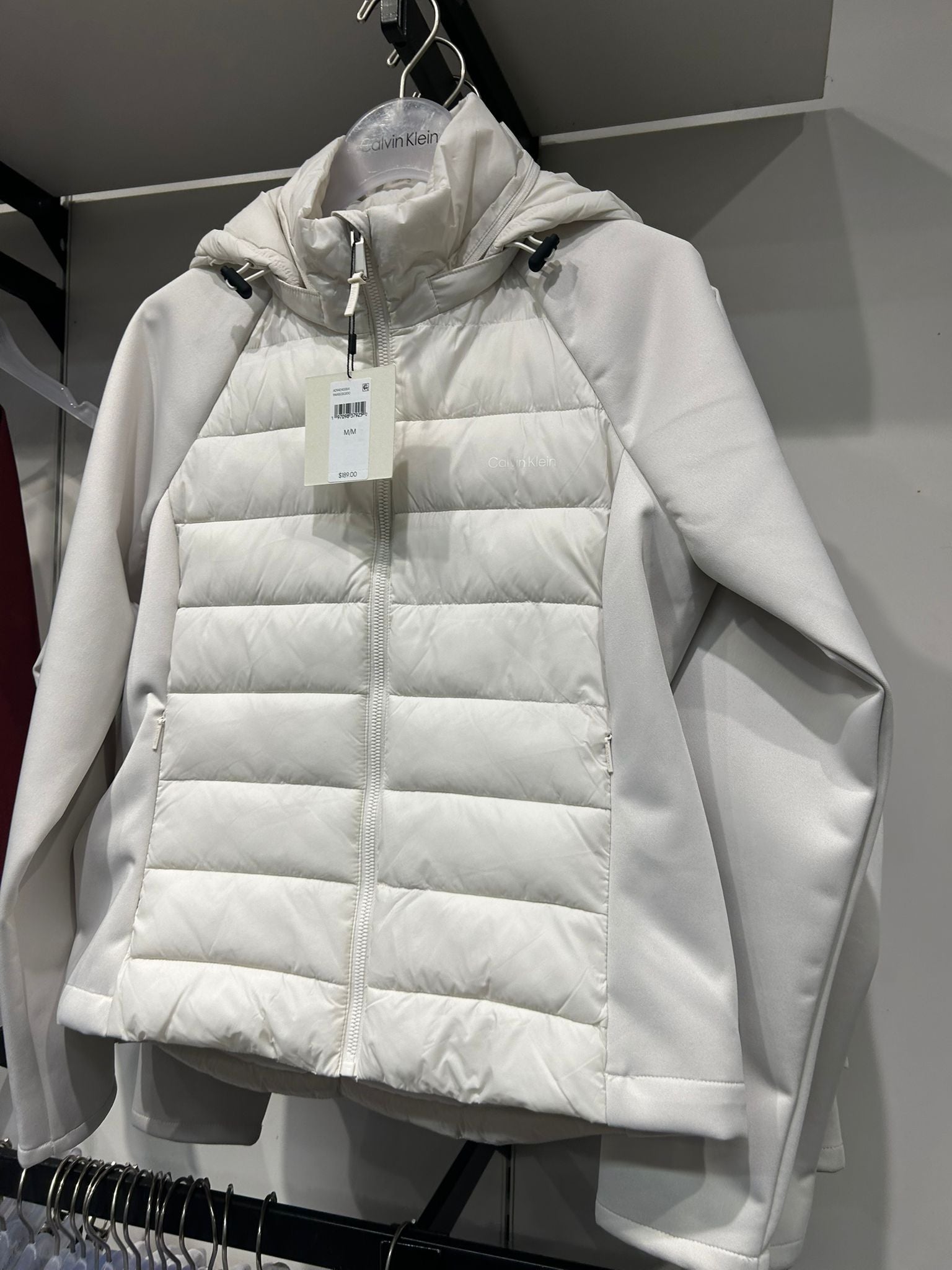 Calvin Klein WOMENS' Mixed Media Puffer Jacket Chalk