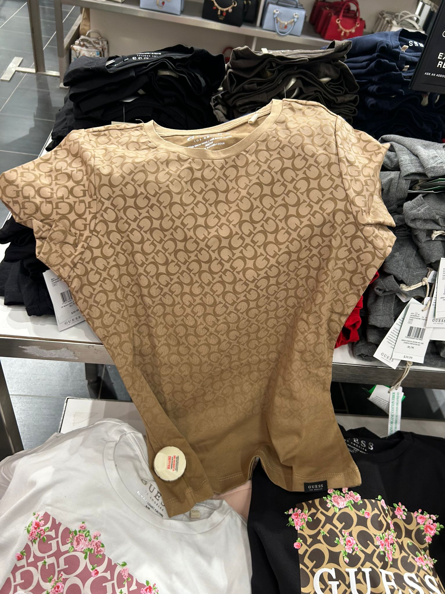 beige GUESS monogram logo t-shirt