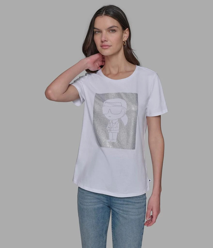 Karl Lagerfeld Paris Womens' TONAL KARL SPARKLE LOGO TEE