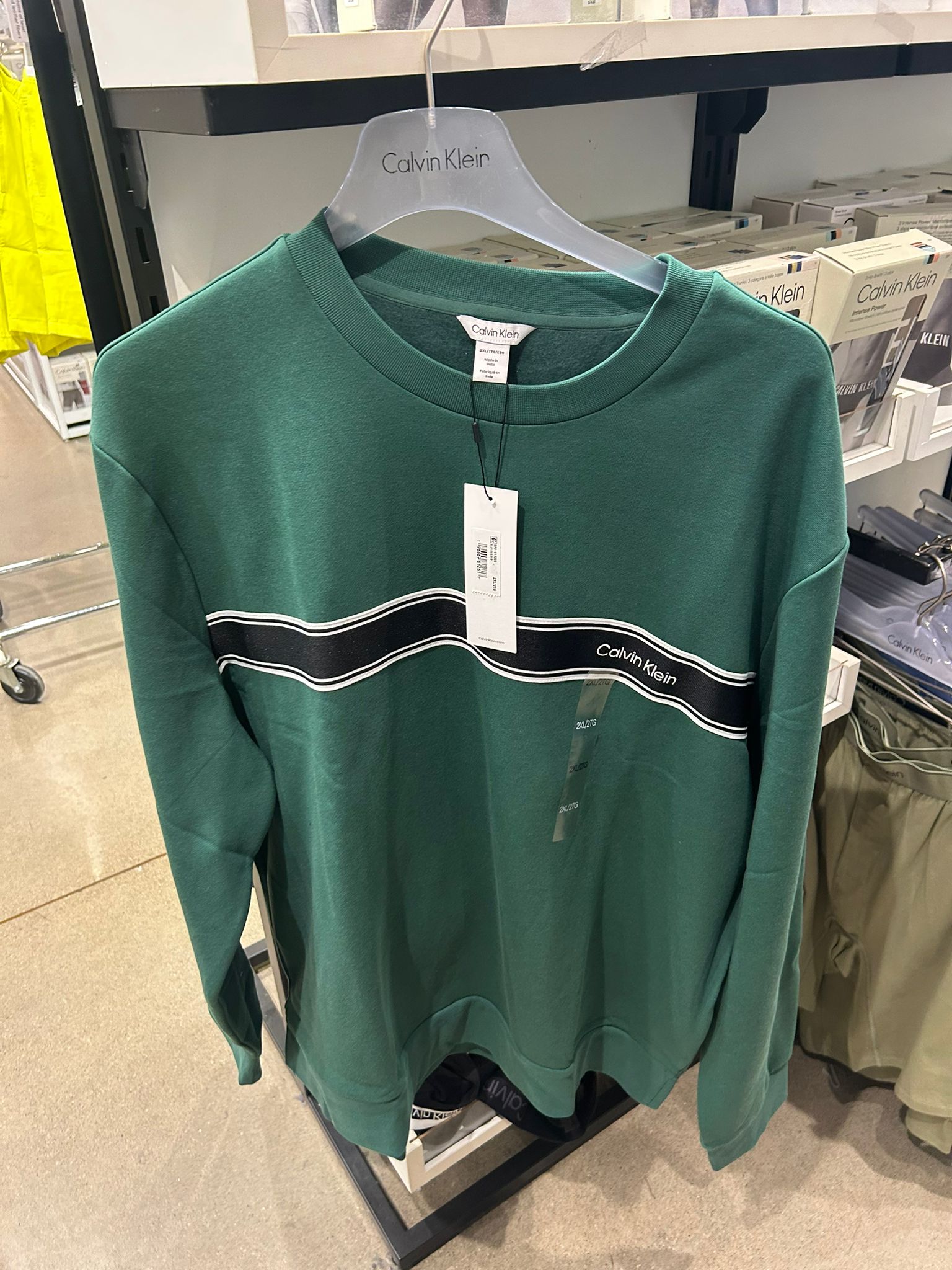 Calvin Klein Mens' Fleece Stripe Classic Sweatshirt Hunter Green