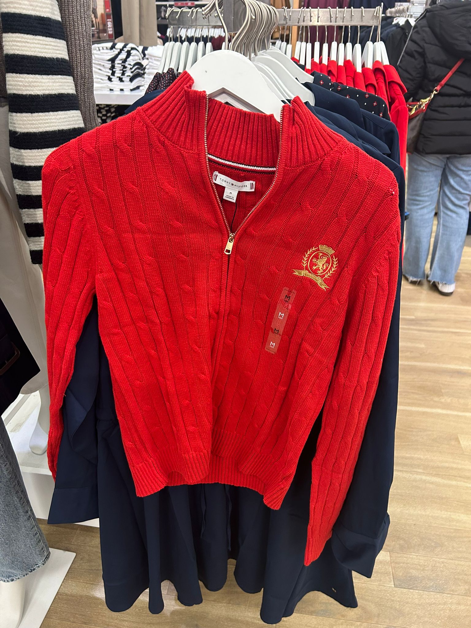 Womens' Tommy Crest Logo Cable Knit Zip Cardigan Primary Red