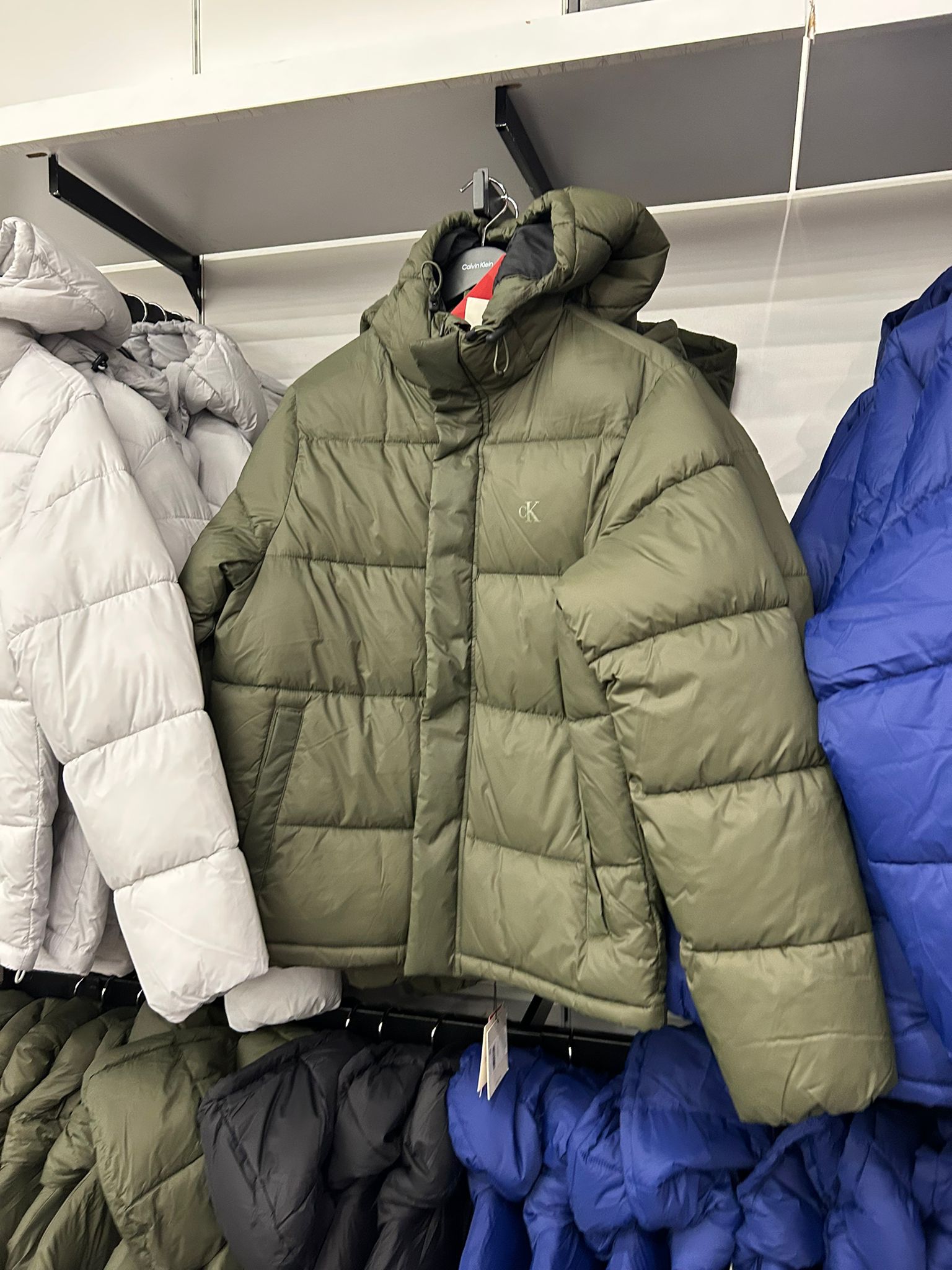 Calvin Klein Mens' Hooded Puffer Jacket Fatigue