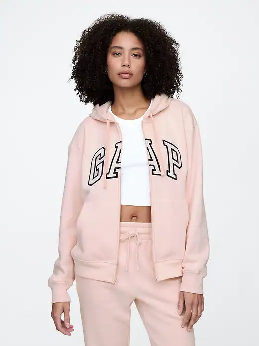 Womens' Relaxed Gap Logo Zip Hoodie Misty Pink Rose
