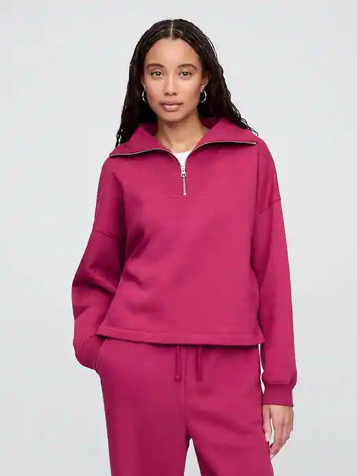 Womens' GAP Oversized Quarter-Zip Sweatshirt Cerise