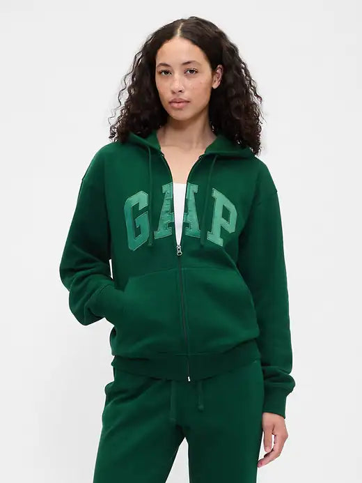 Womens' Relaxed Gap Logo Zip Hoodie Evergreen Glamour Green