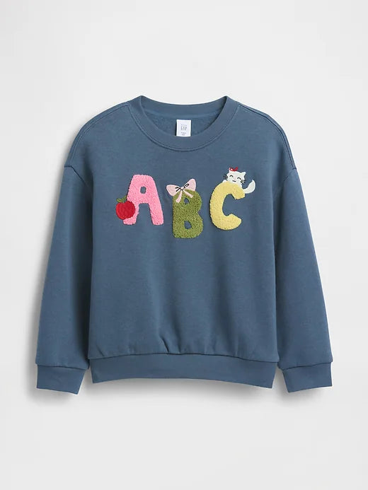 Gap BabyGirl Oversized Graphic Sweatshirt Blue Ridge Alphabet