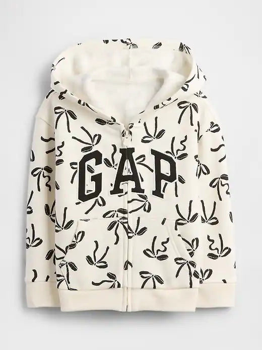Gap BabyGirl Logo Zip Hoodie Bow Print Black And White