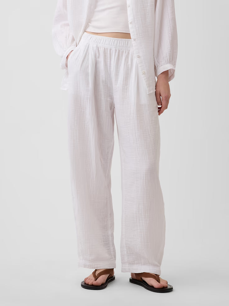 Gap Women's Cotton Gauze Easy Barrel Pants- Fresh White