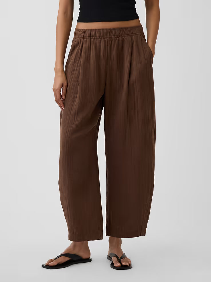 Gap Women's Cotton Gauze Easy Barrel Pants- Cool Brown