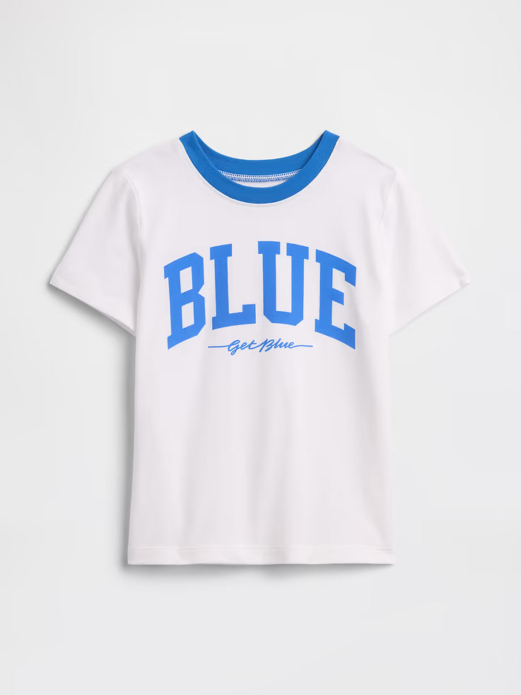 GapKids Girls' Get Blue Ringer Graphic T-Shirt- Fresh White
