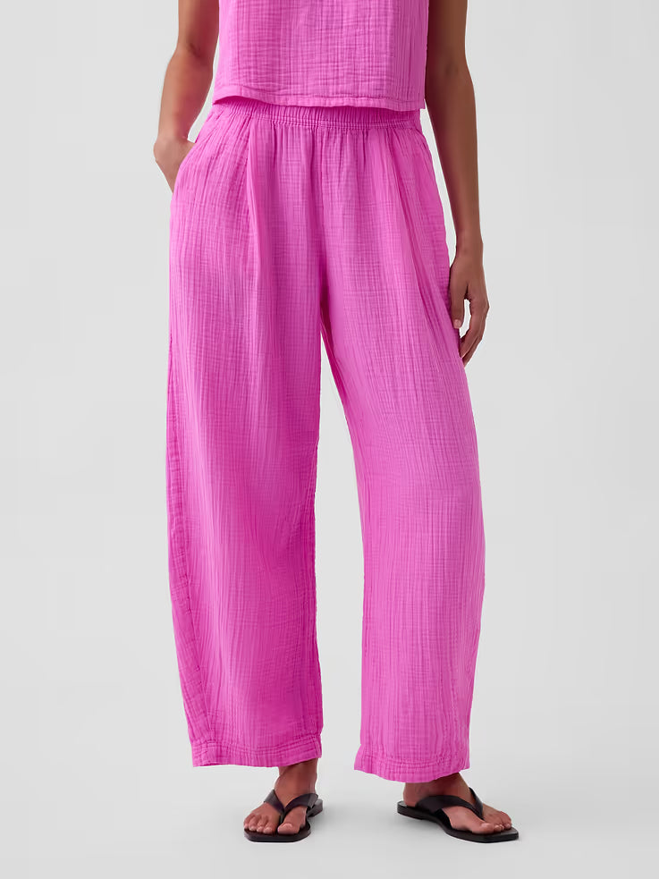 Gap Women's Cotton Gauze Easy Barrel Pants- Neon Pink Glow