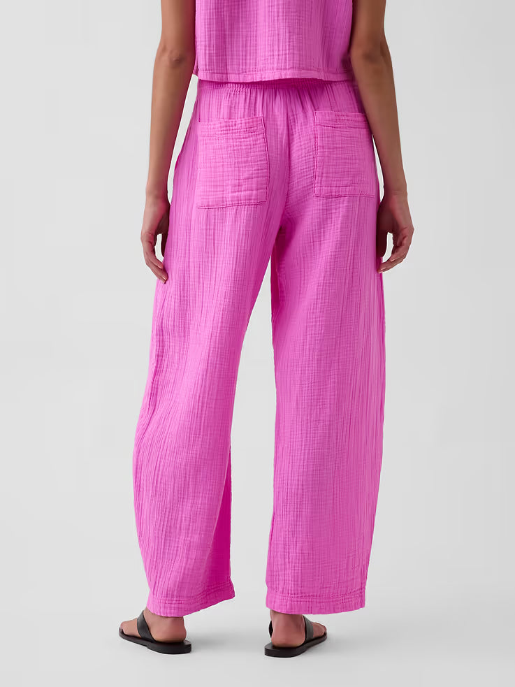 Gap Women's Cotton Gauze Easy Barrel Pants- Neon Pink Glow