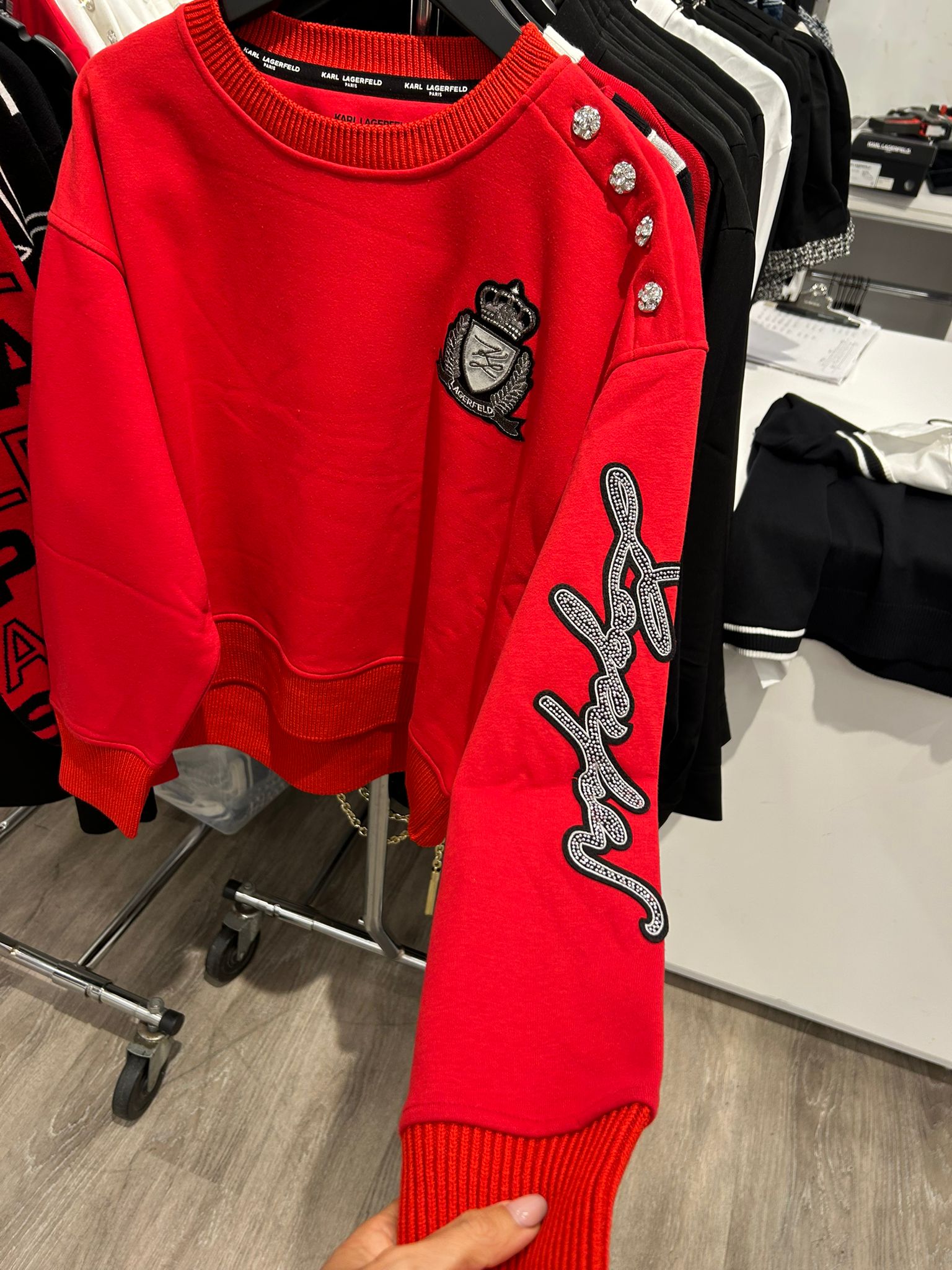 Karl Lagerfeld Paris Womens' PATCH SWEATSHIRT WITH BUTTONS RED