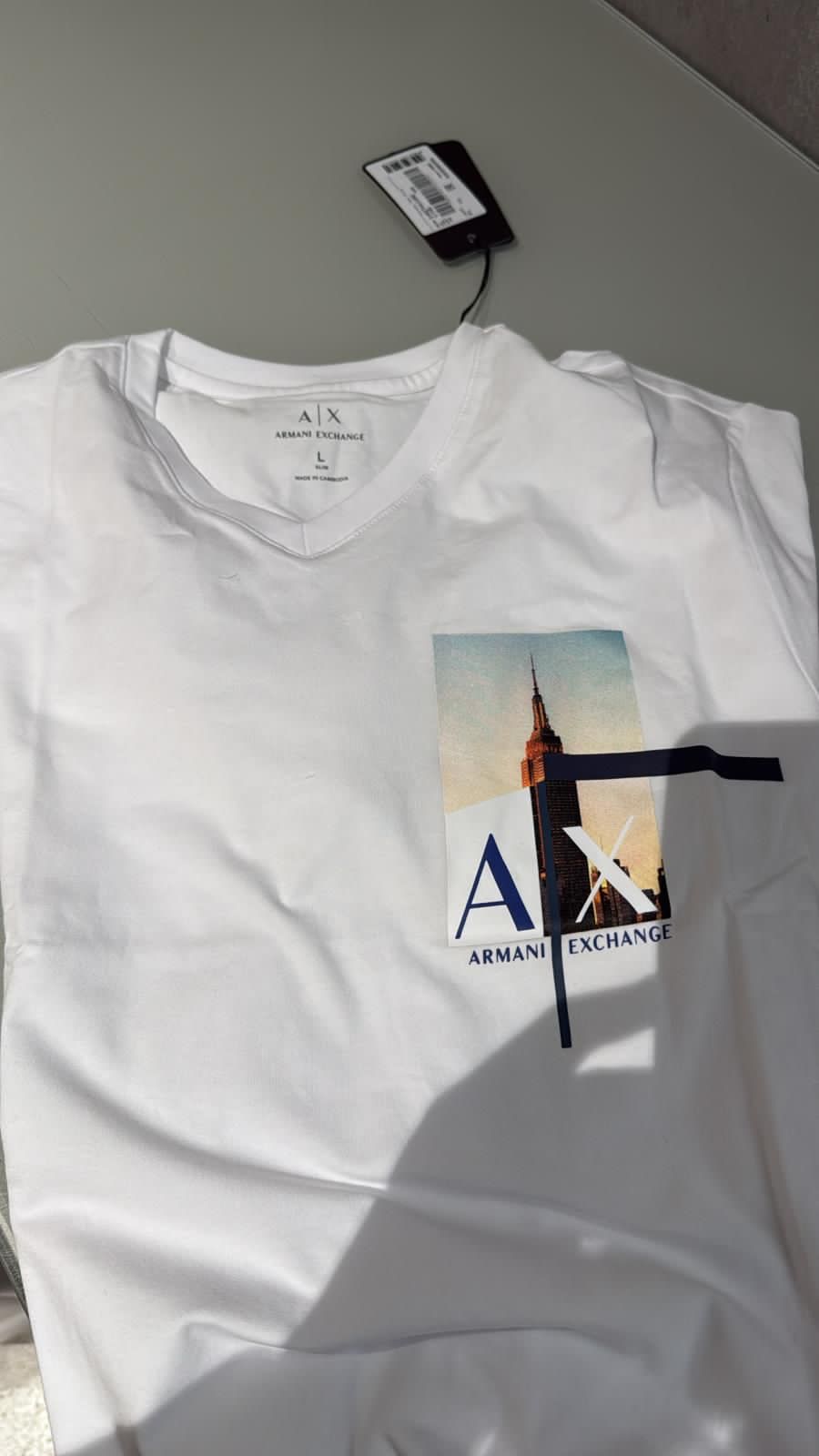 Armani Exchange Men's V-Neck Empire State Graphic Logo Tee T-Shirt